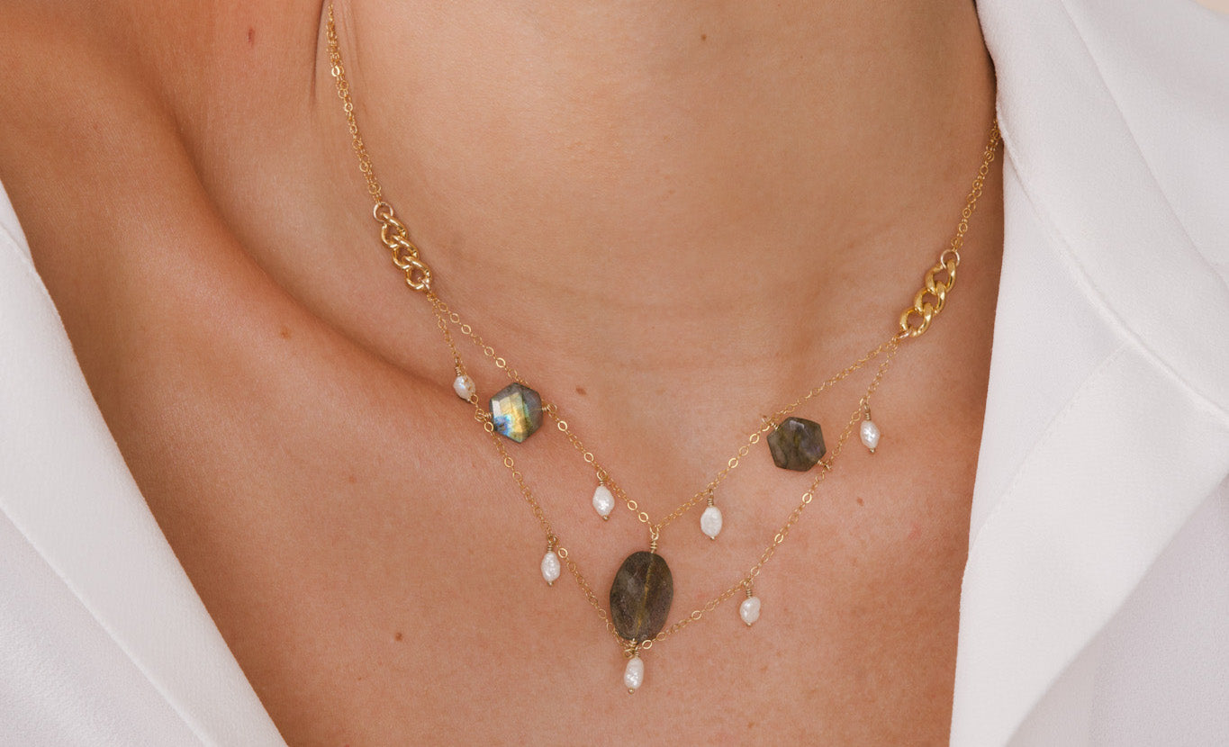 Custom Labradorite and pearl necklace