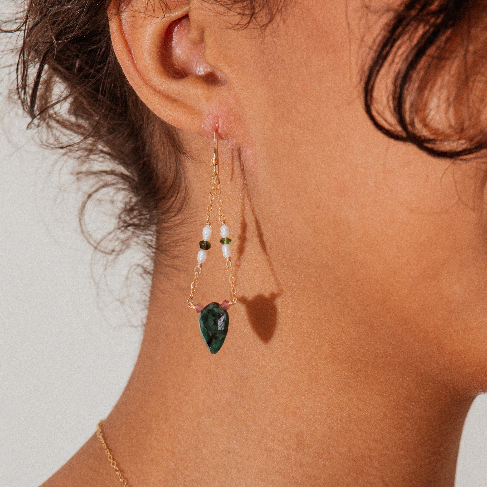 Gold Emerald & Pearl Earrings