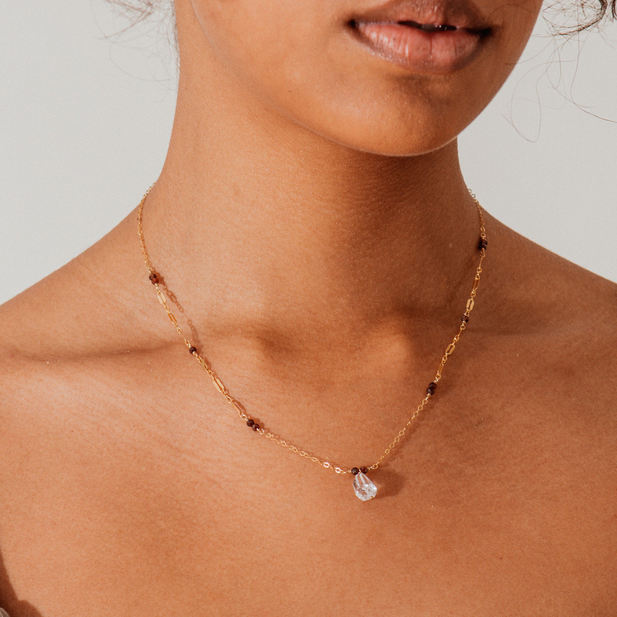 Gold Herkimer Diamond & Garnet Necklace