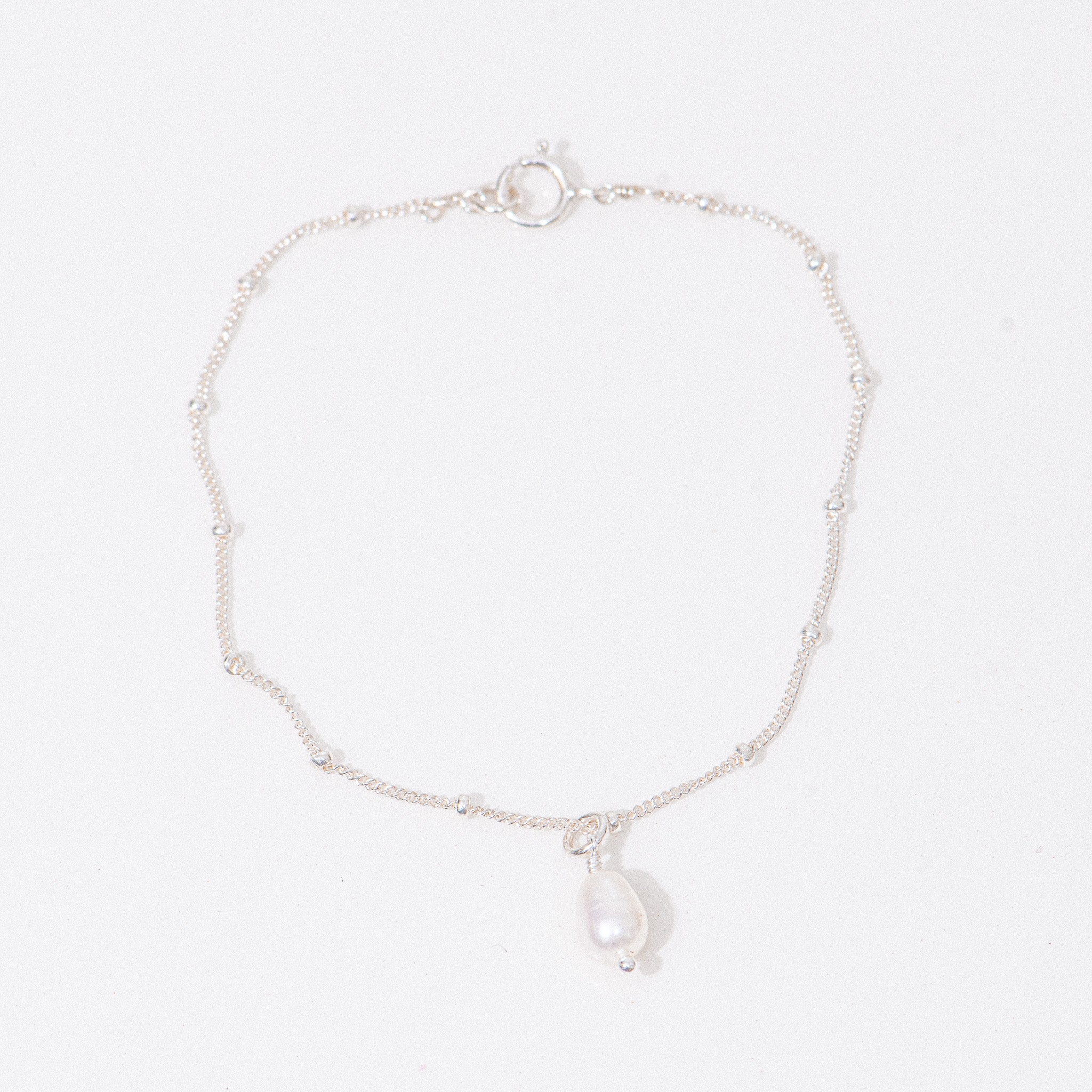 Silver Dainty Pearl Bead Bracelet