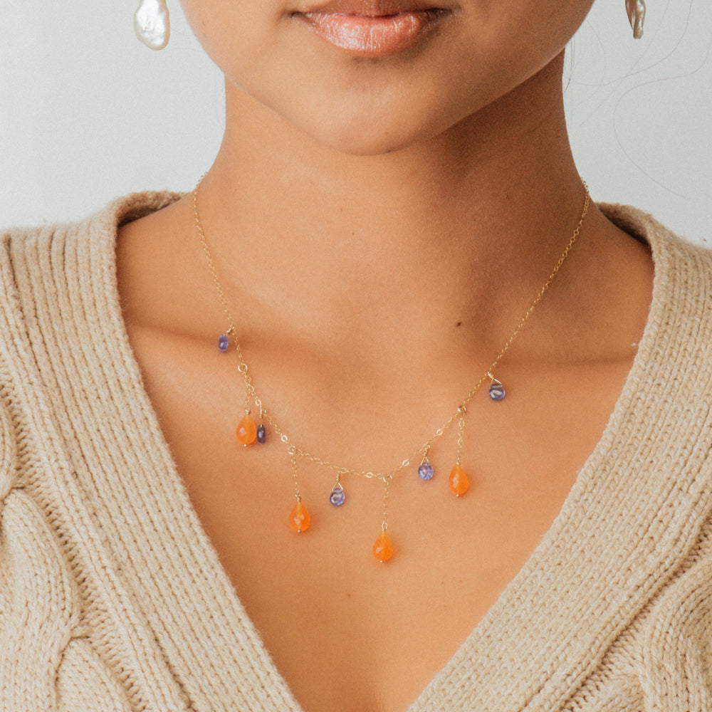 Gold Carnelian and Tanzanite Necklace