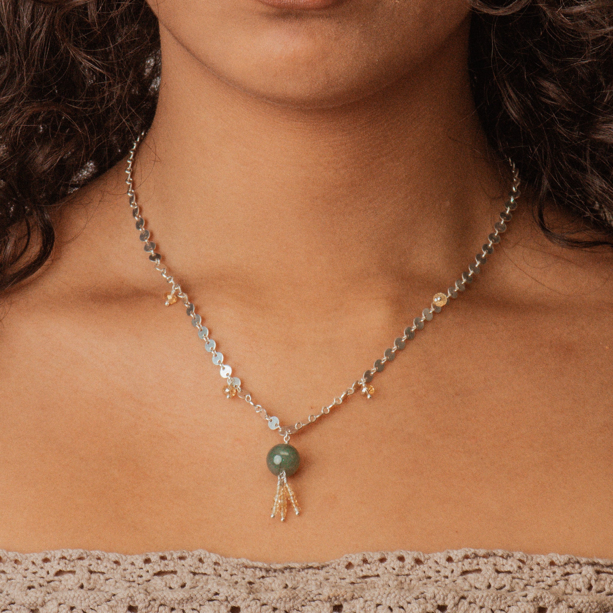 Silver Jade and Citrine Necklace