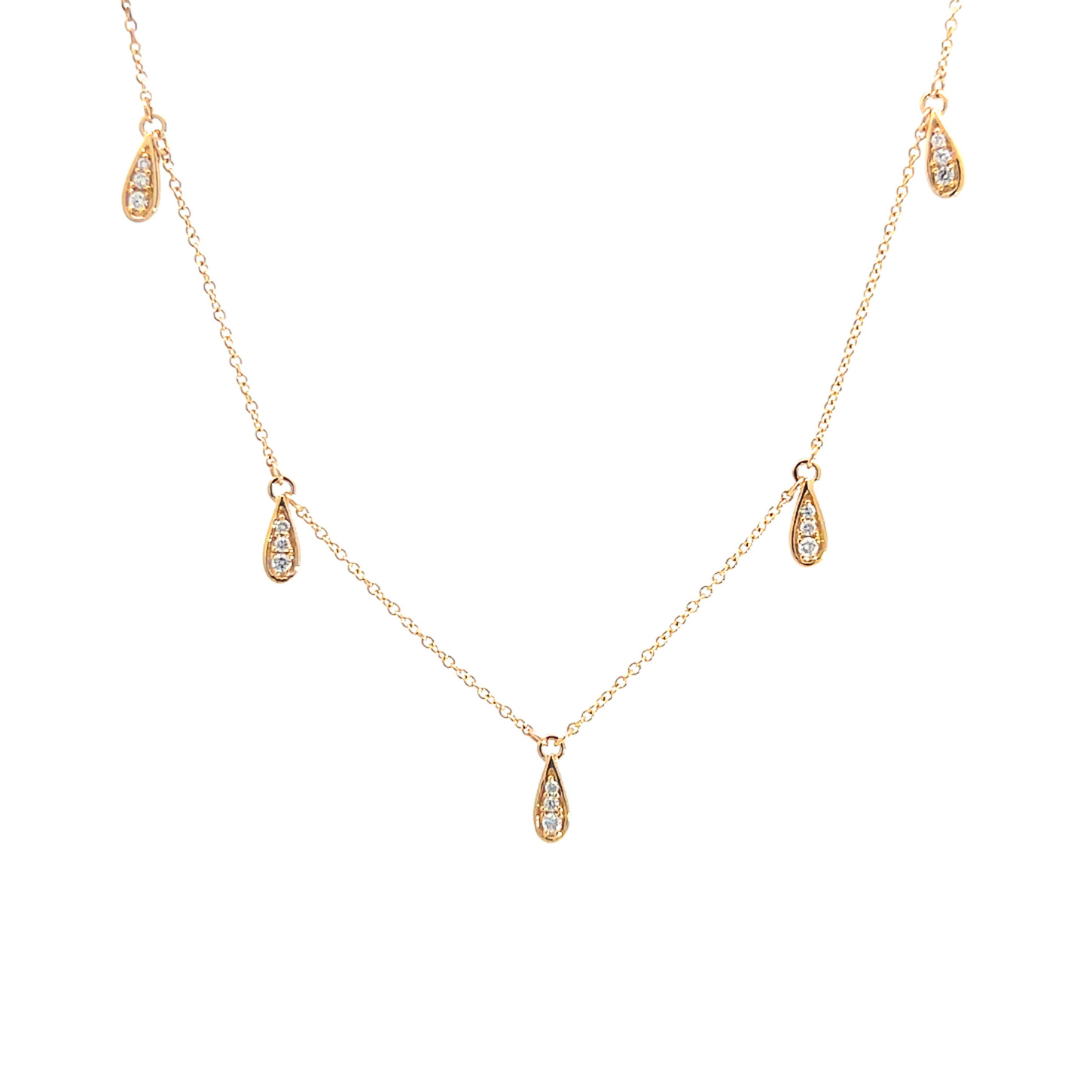 14K Yellow Solid Gold Natural Diamond 5-Station Necklace