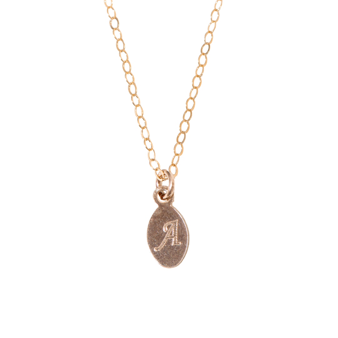 14K Gold Fill Engraved Mini Oval Necklace