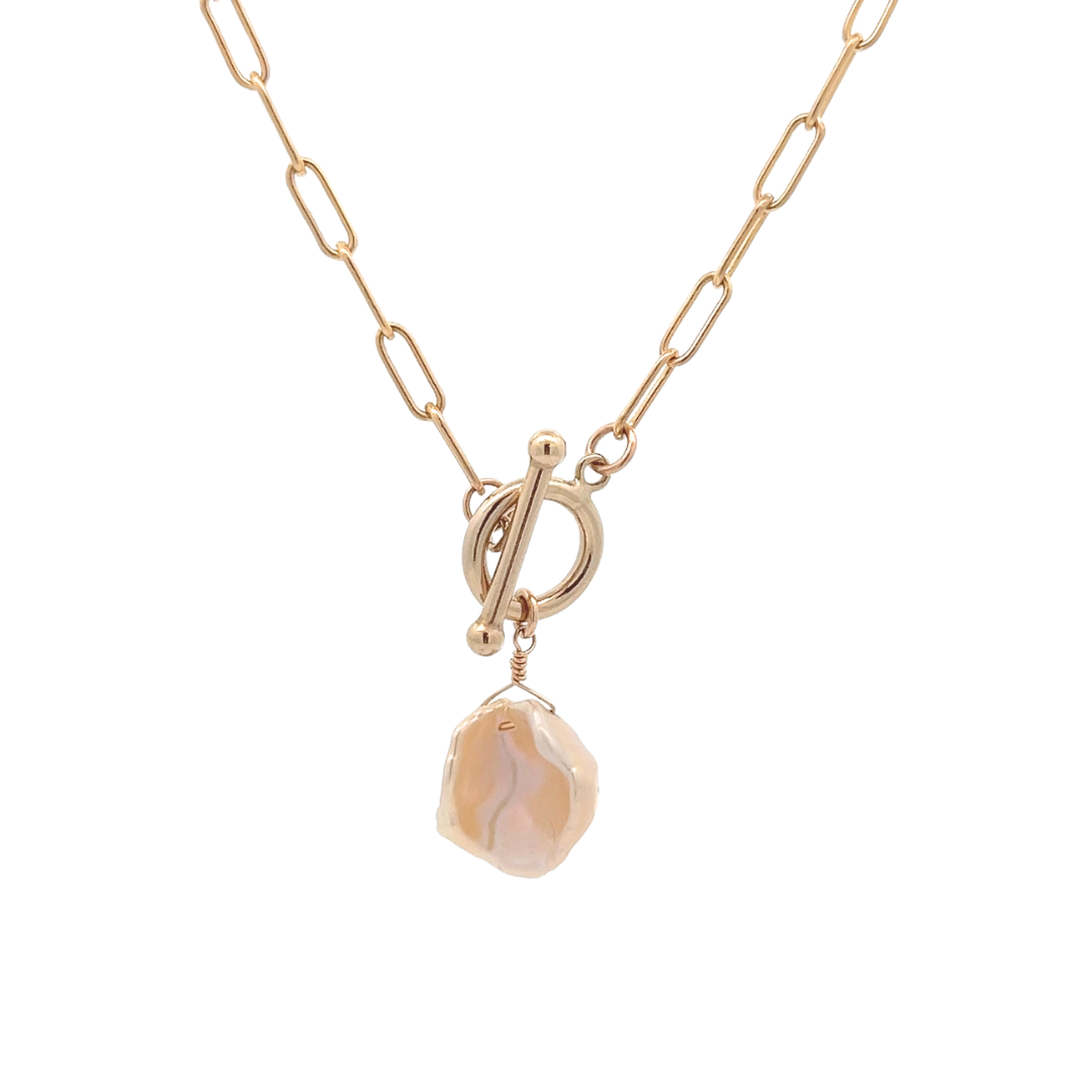 14K Gold Fill Hera Pearl Necklace with Toggle Clasp. Water proof and tarnish proof.