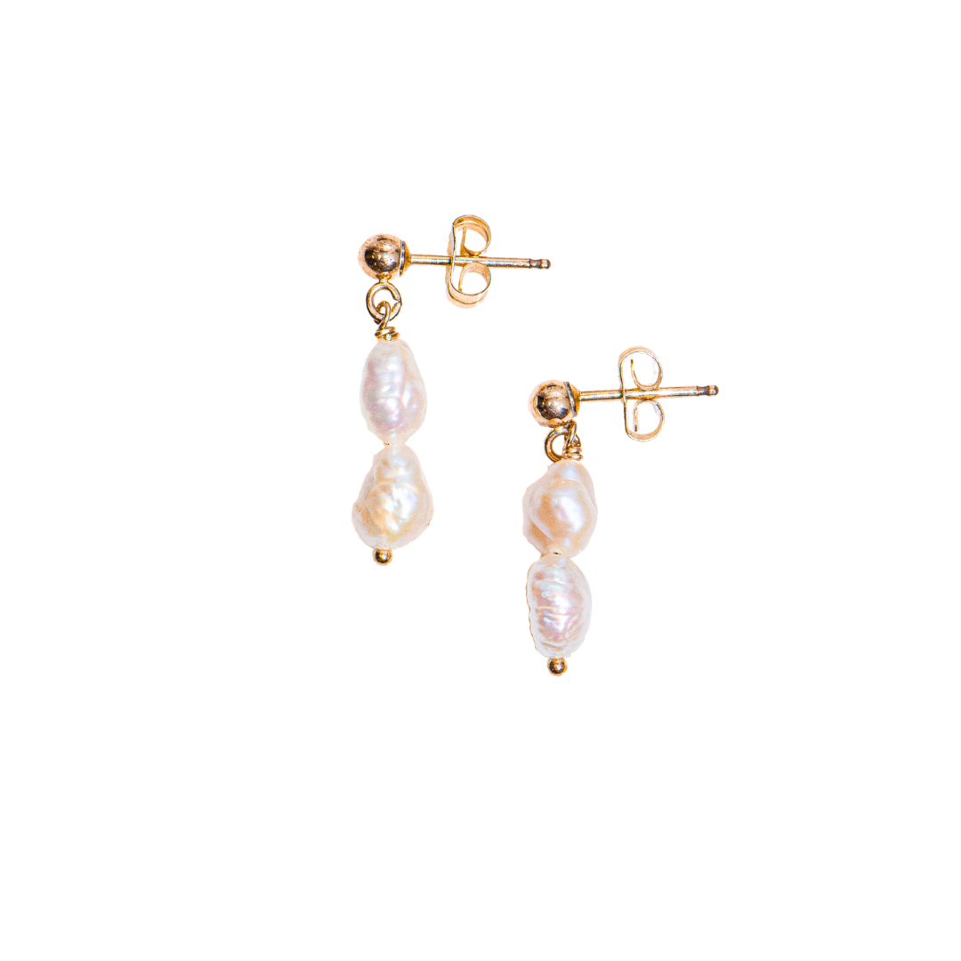 14K Gold Fill Rhea Pearl Earrings tarnish proof and water proof.