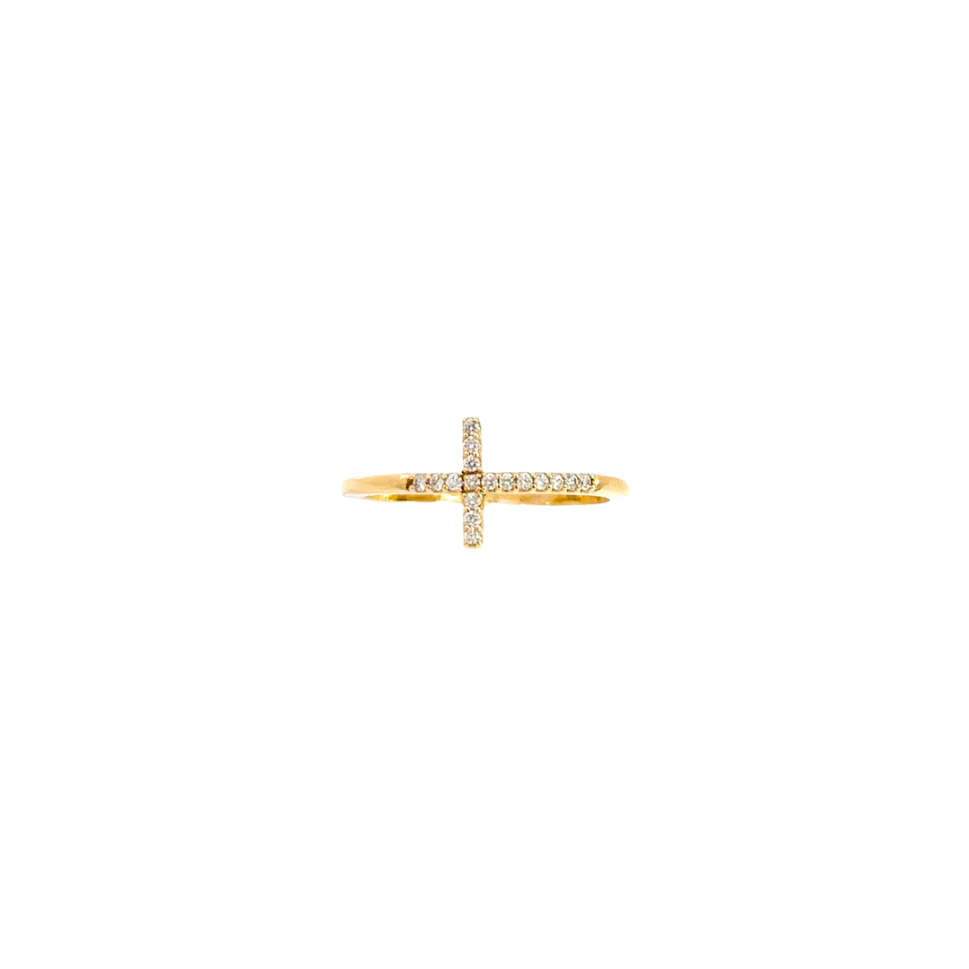 14K Solid Gold Diamond Cross Ring