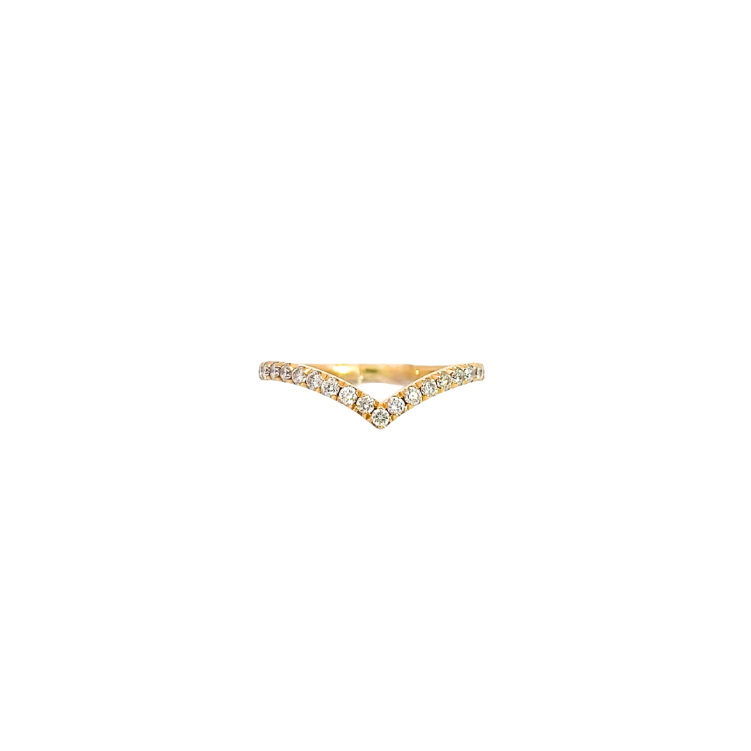 14K Solid Gold Diamond Chevron Ring 