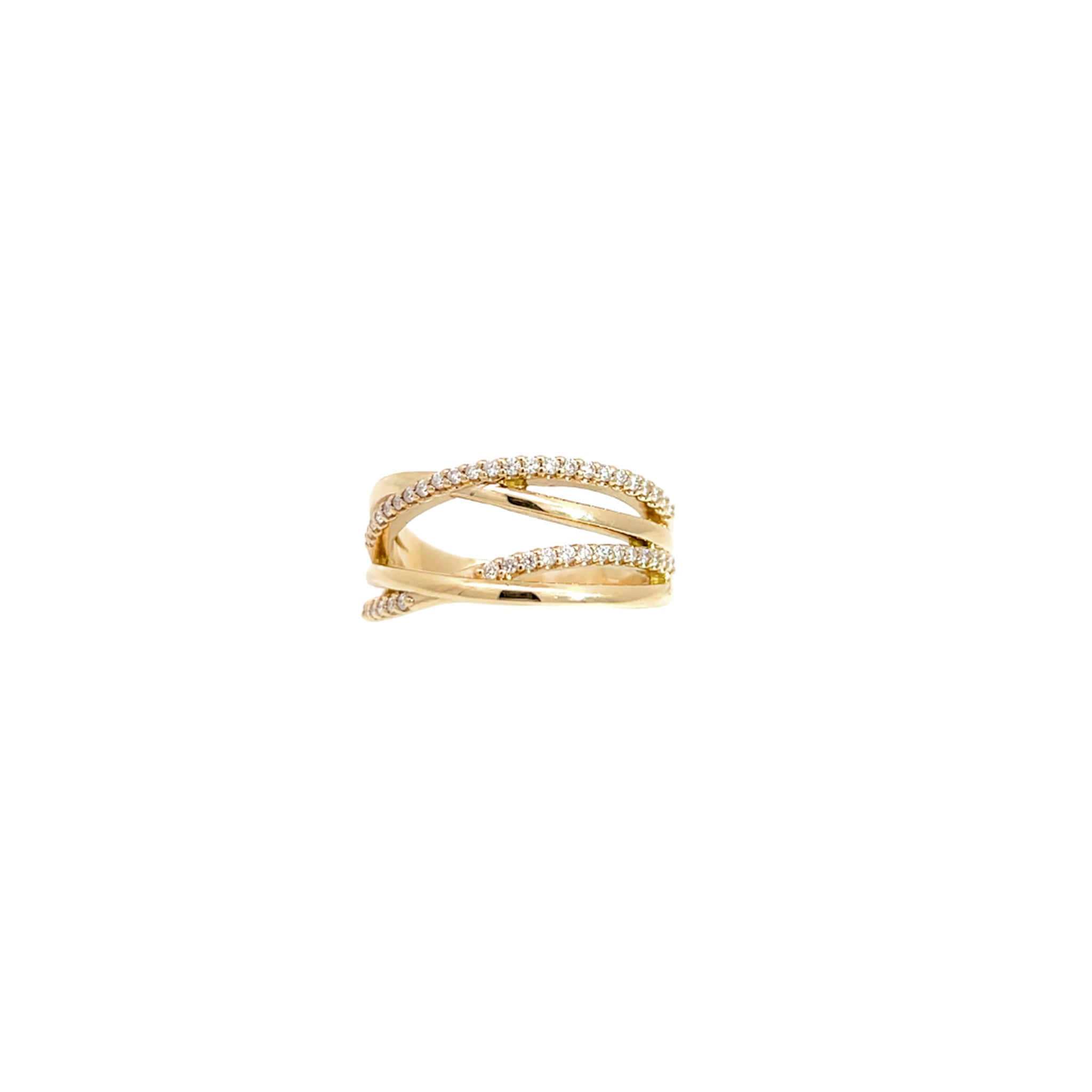 14K Solid Gold Diamond Dome Criss Cross Ring