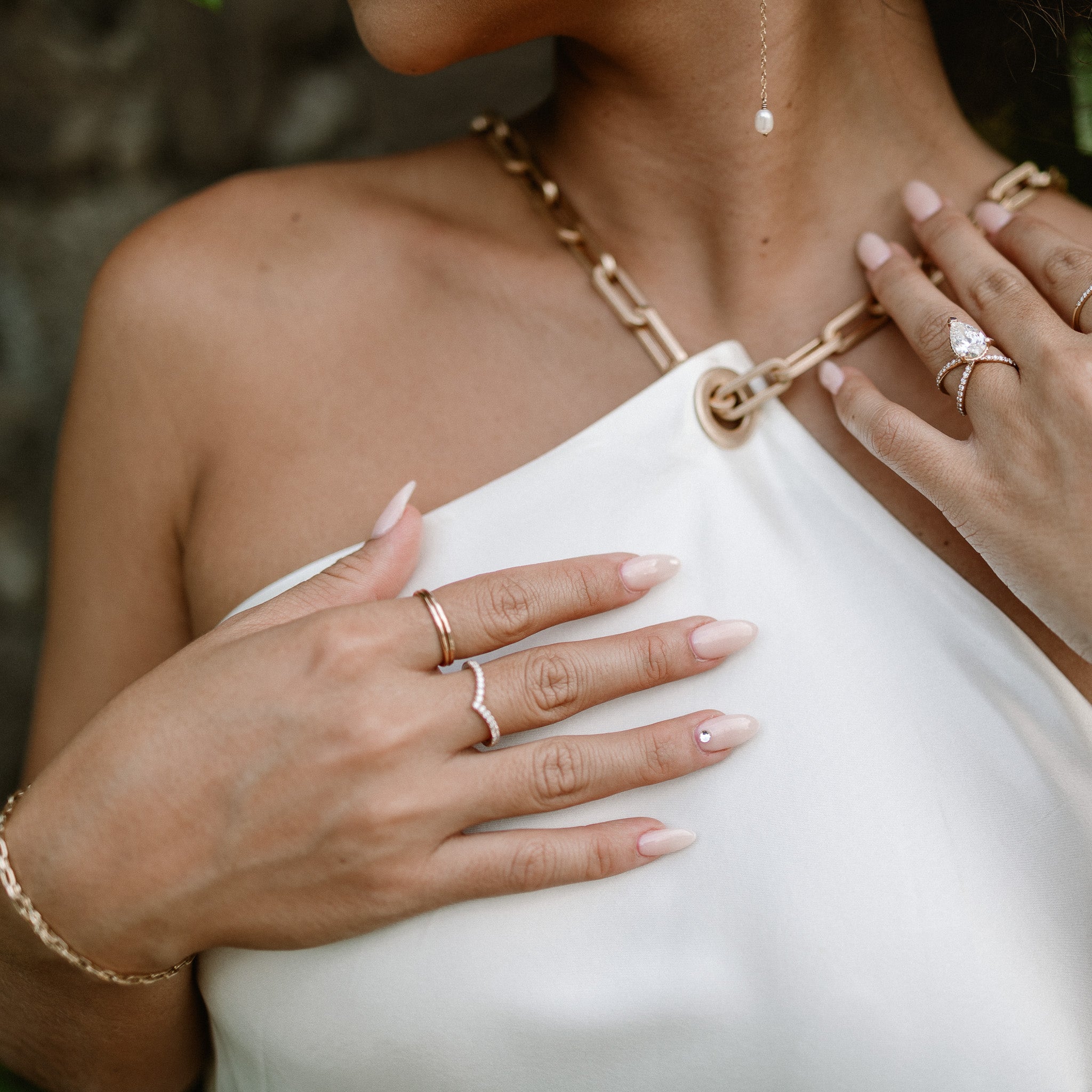 14K Solid Gold Diamond Chevron Ring 