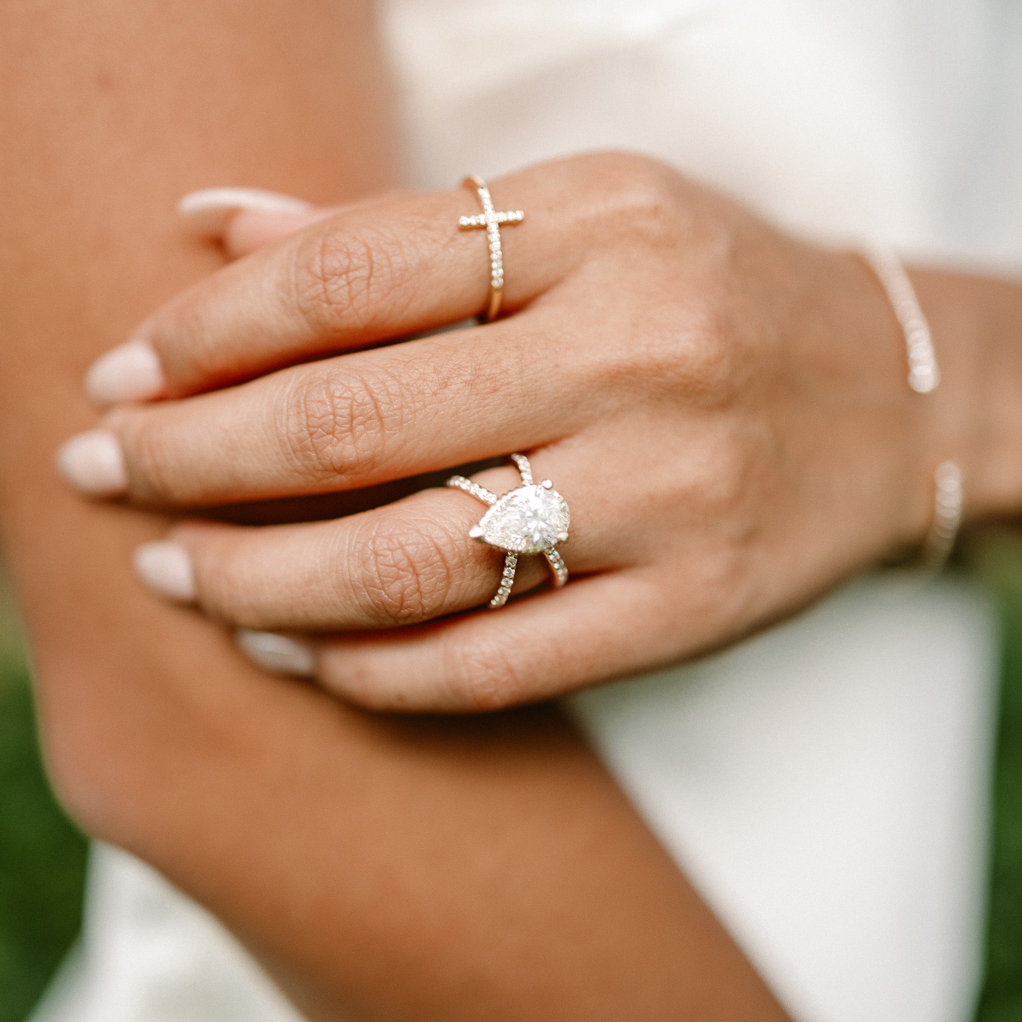 14K Solid Gold Diamond Cross Ring