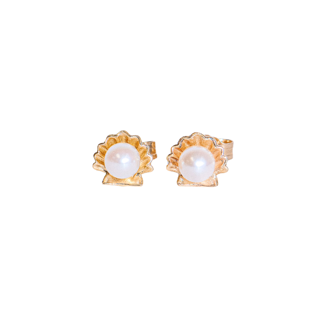 14K Solid Gold Pearl Shell Studs 