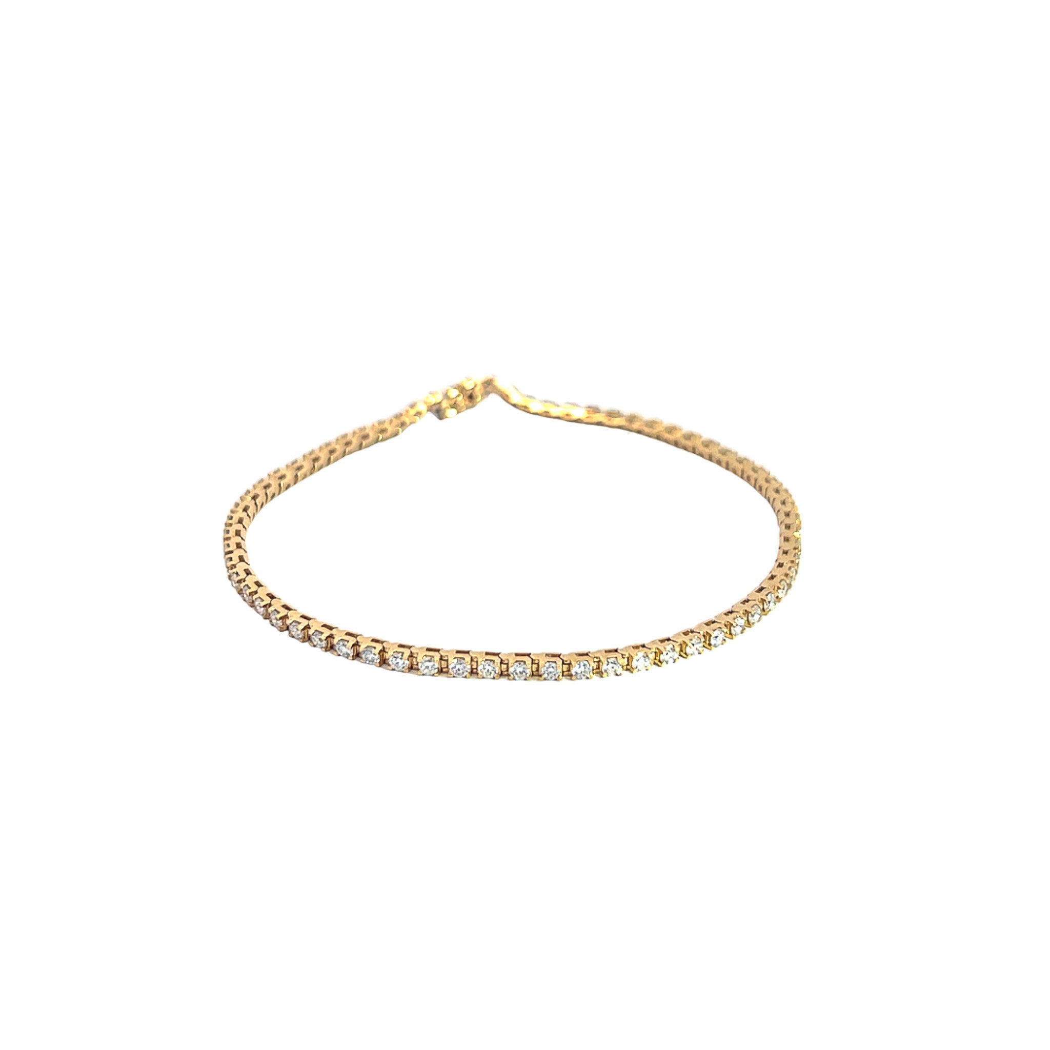 14K Solid Yellow Gold Diamond Tennis Bracelet 