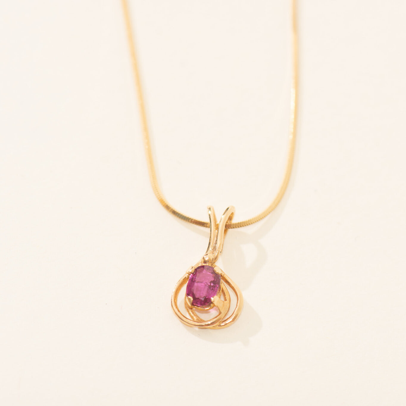 14K Yellow Gold Necklace w/ Oval Ruby Pendant