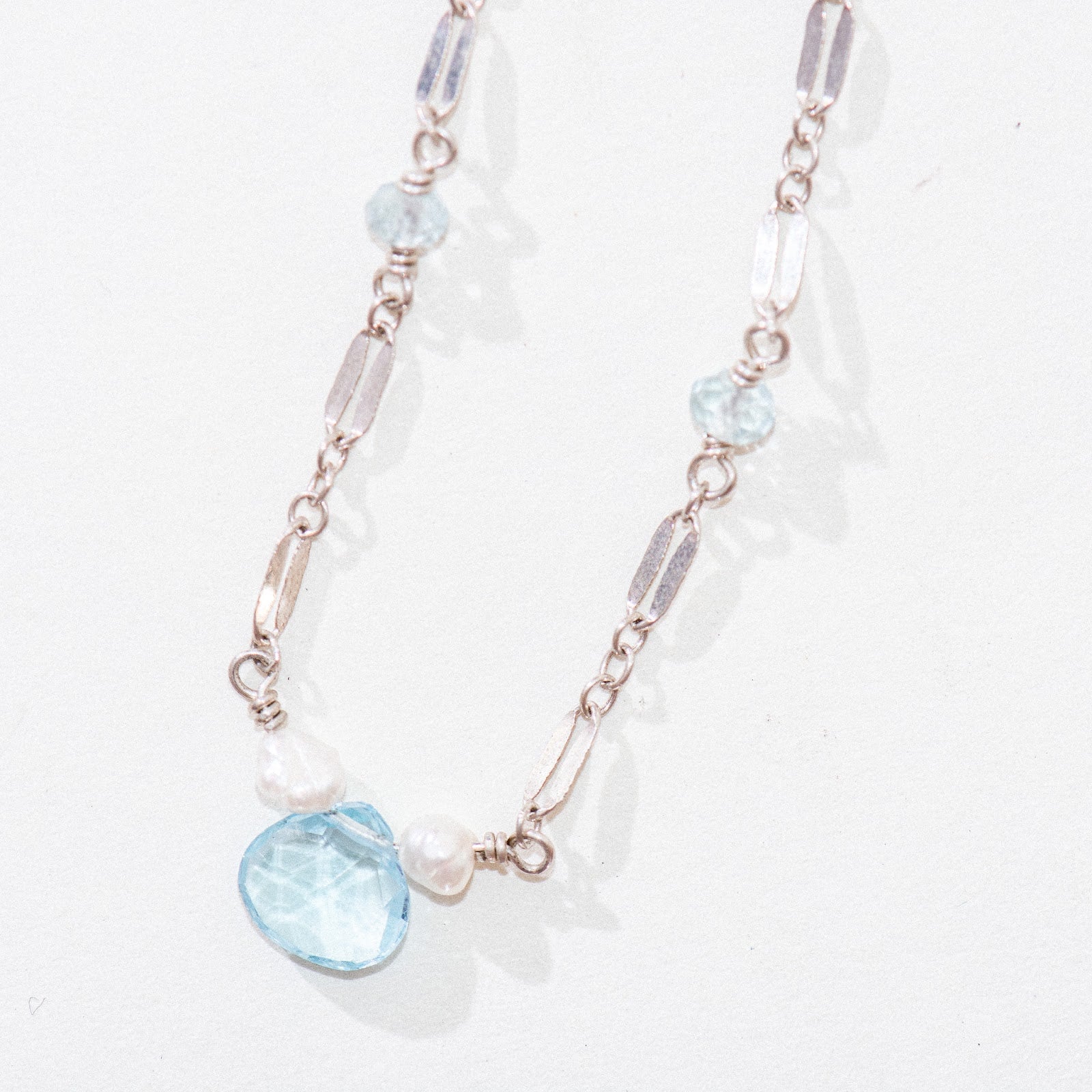 Silver Blue Topaz & Pearl Inset Necklace