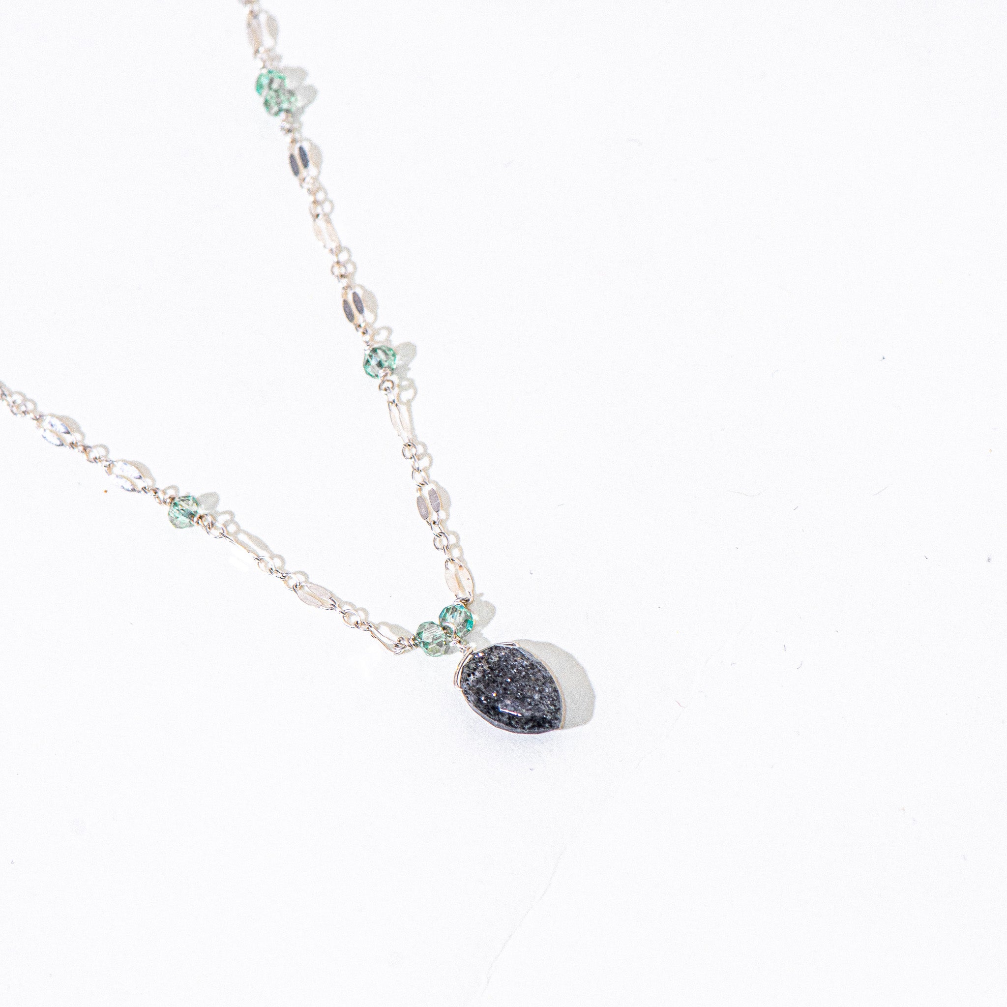 Black Goldstone & Crystal Sterling Silver Necklace