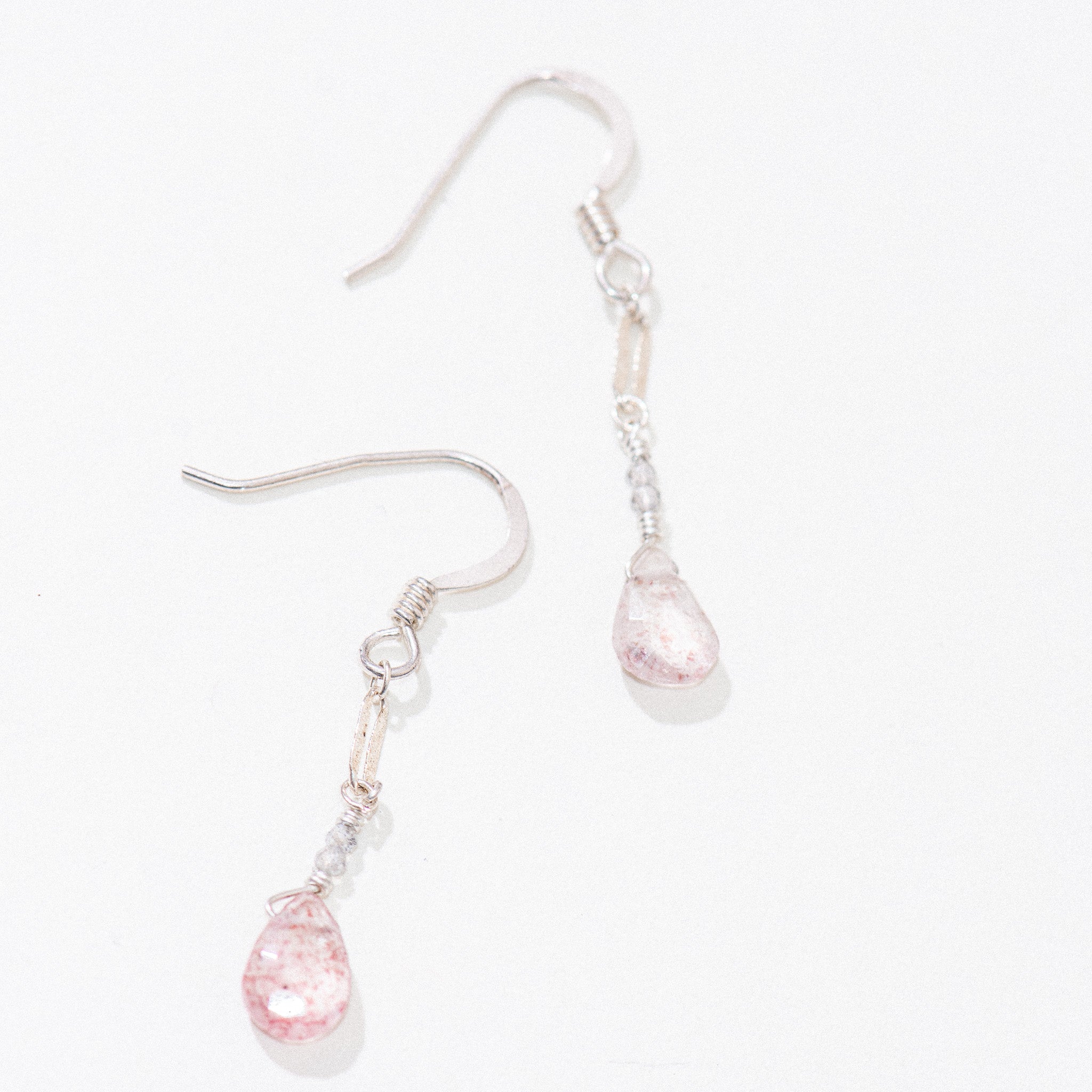 Silver Strawberry Quartz & Labradorite Earrings