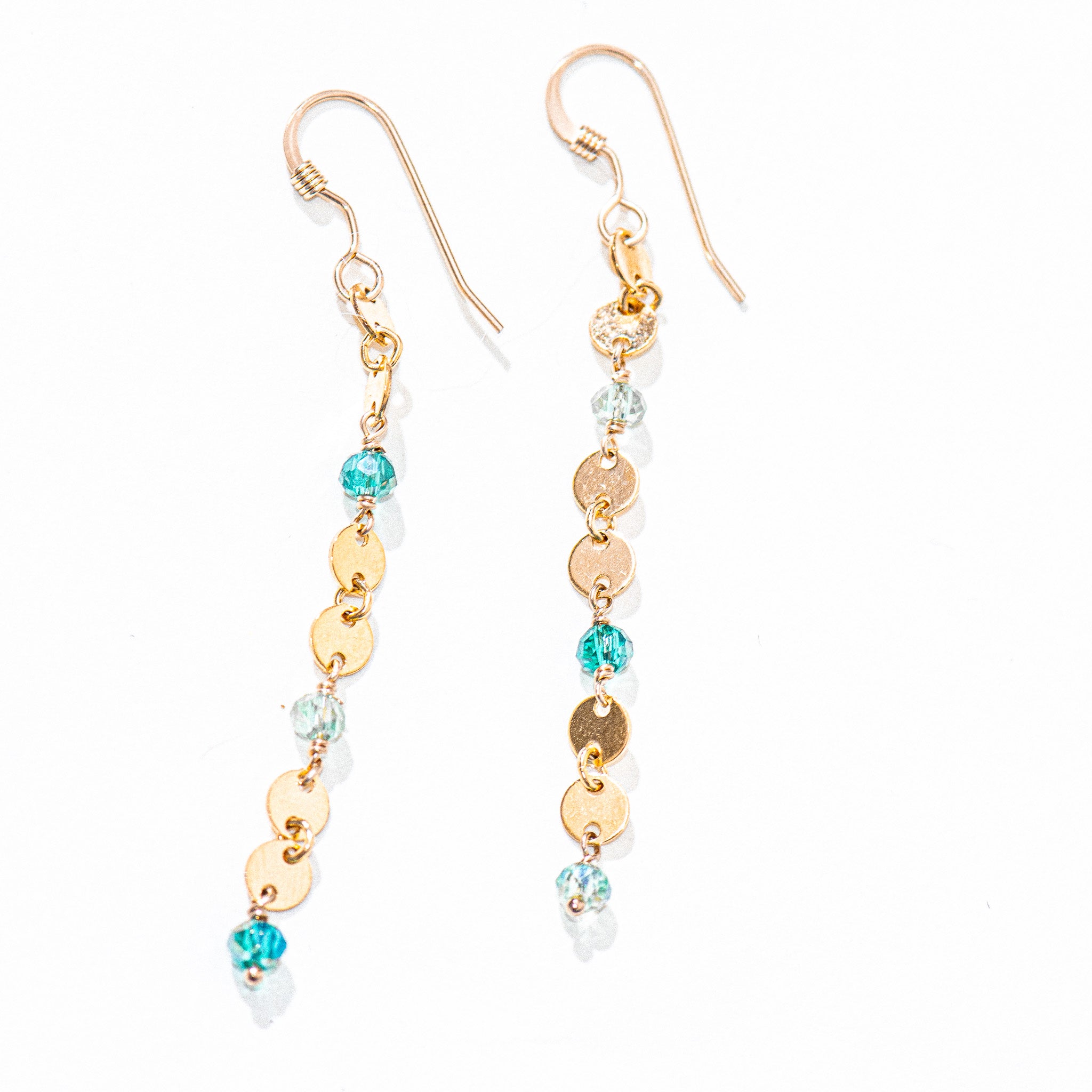Colored Glass Coin Chain Earrings