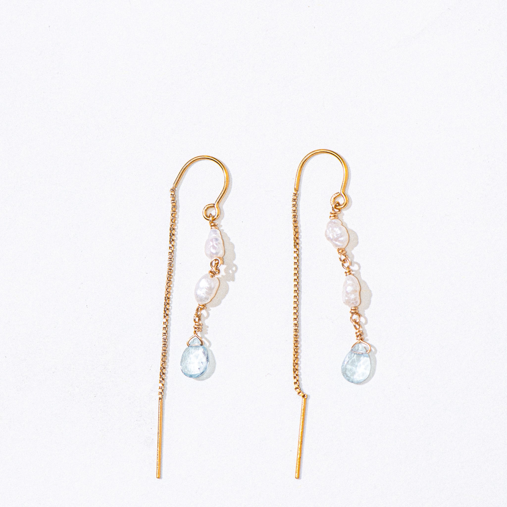 Seed Pearl & Blue Topaz Threader Earrings
