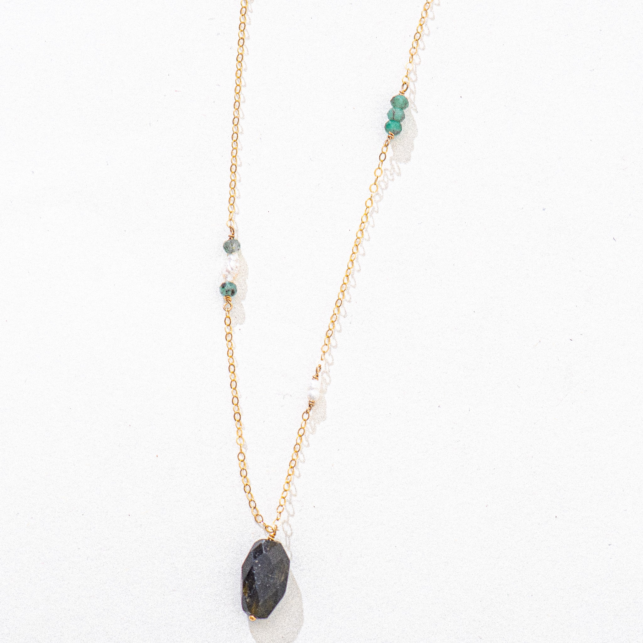 Gold Tourmaline & Emerald Necklace
