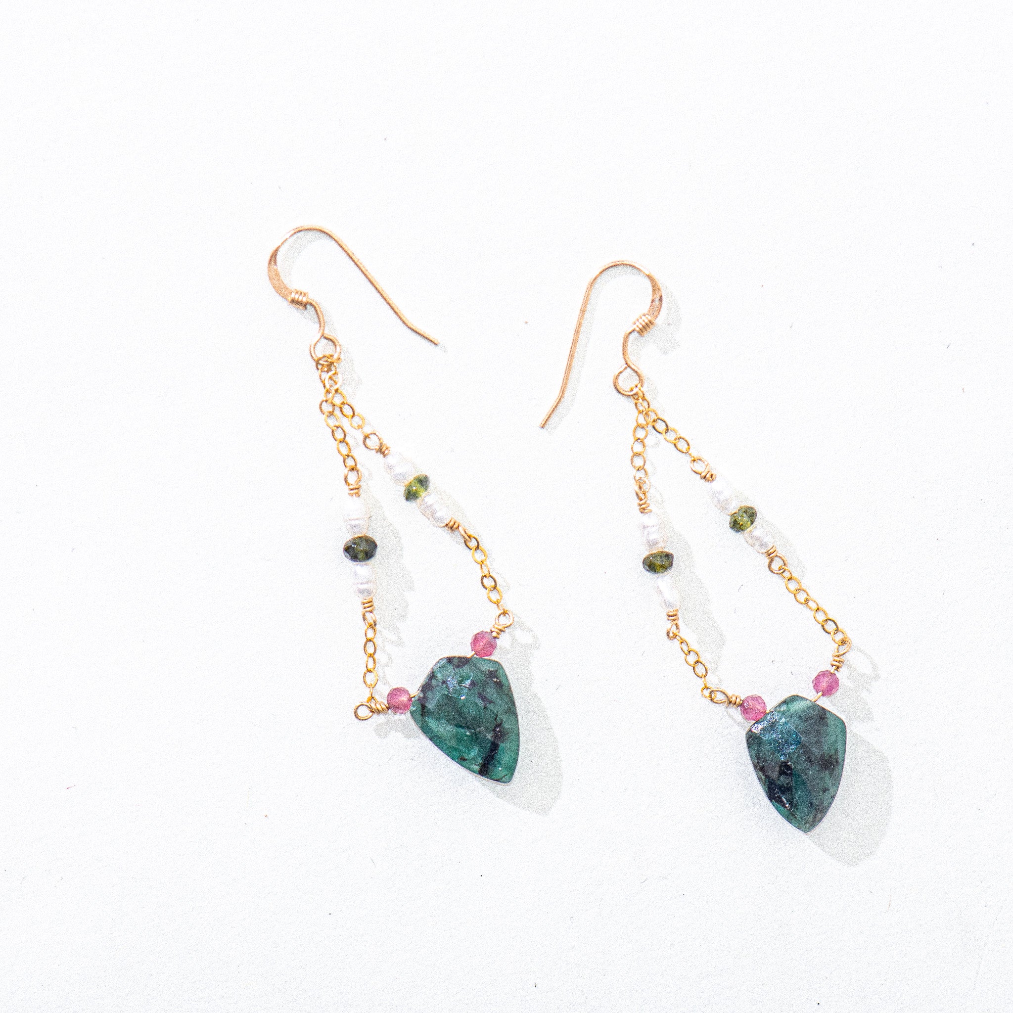 Gold Emerald & Pearl Earrings