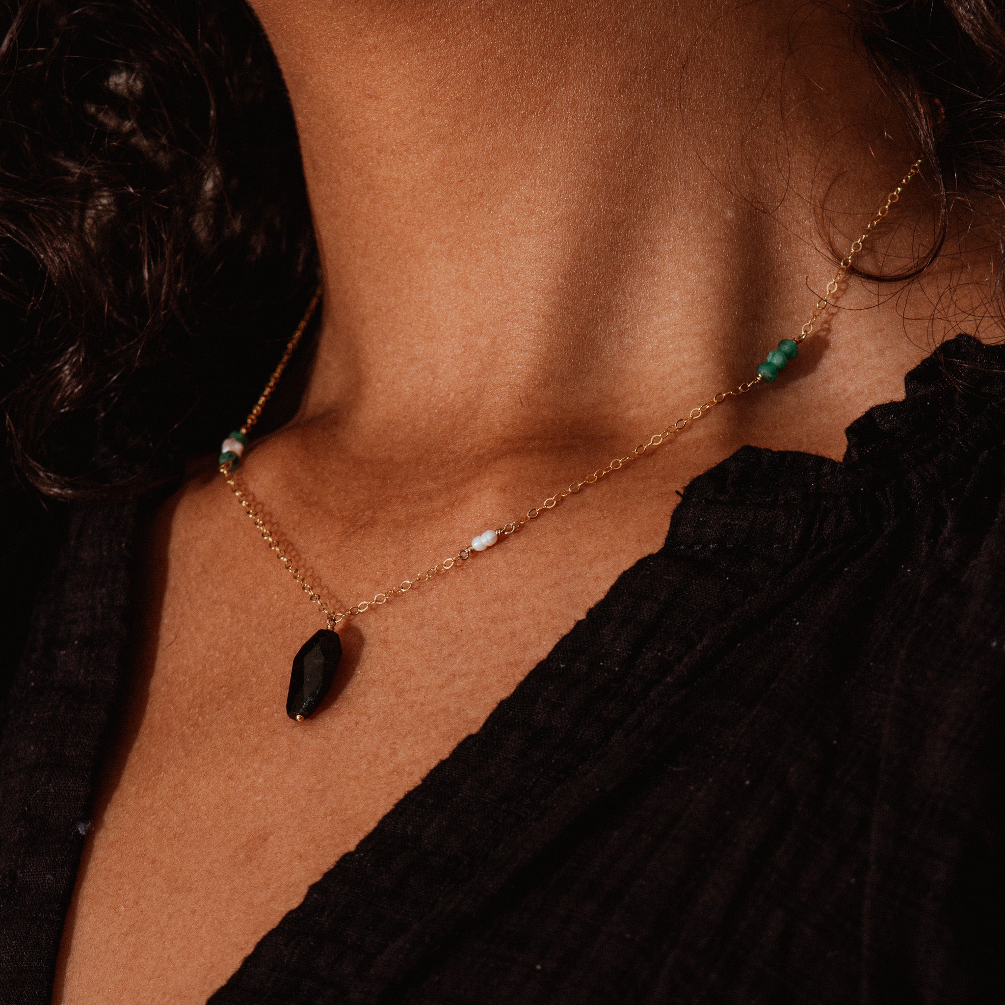 Gold Tourmaline & Emerald Necklace