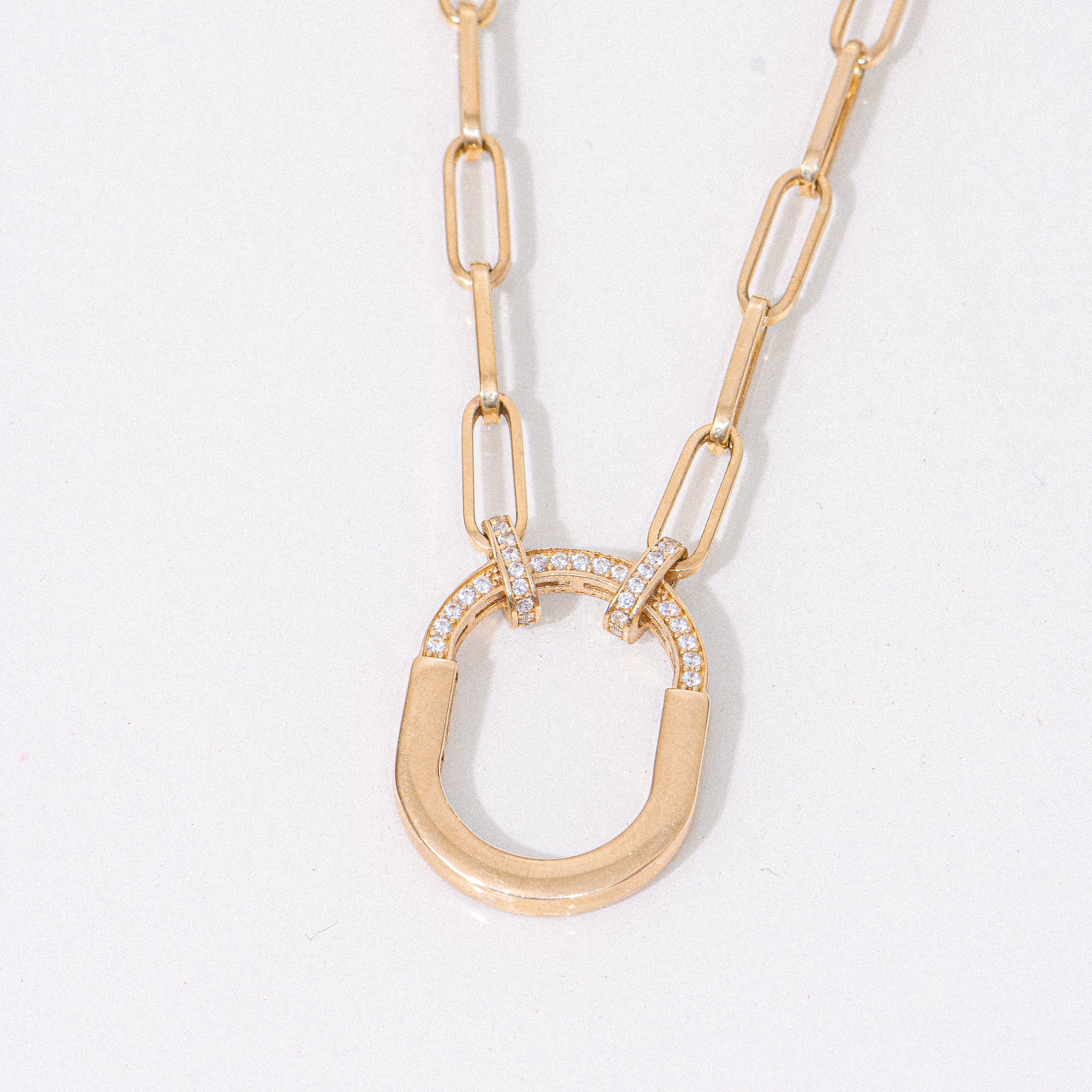 14K Yellow Gold Clip Chain Necklace with CZ Diamond Link Detail