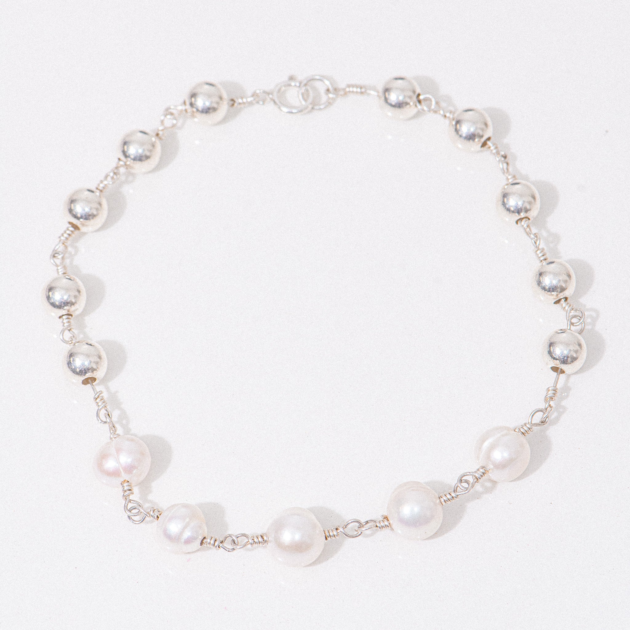 Silver Bead & Pearl Bracelet