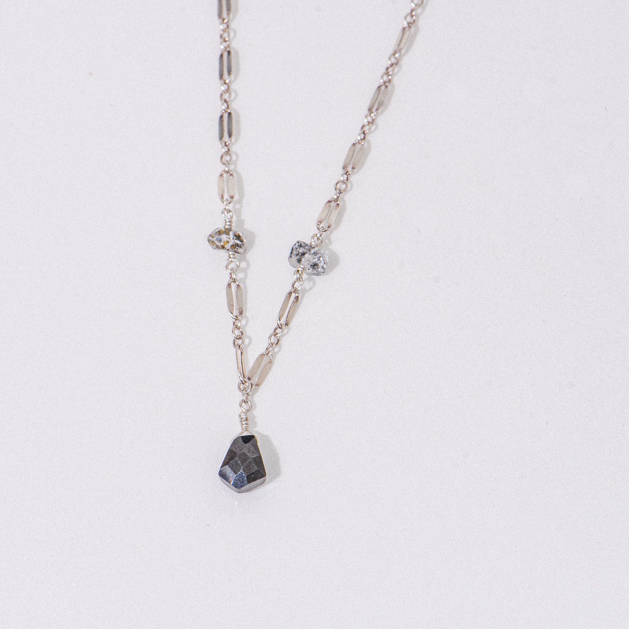 Silver Onyx and Herkimer Diamond Necklace