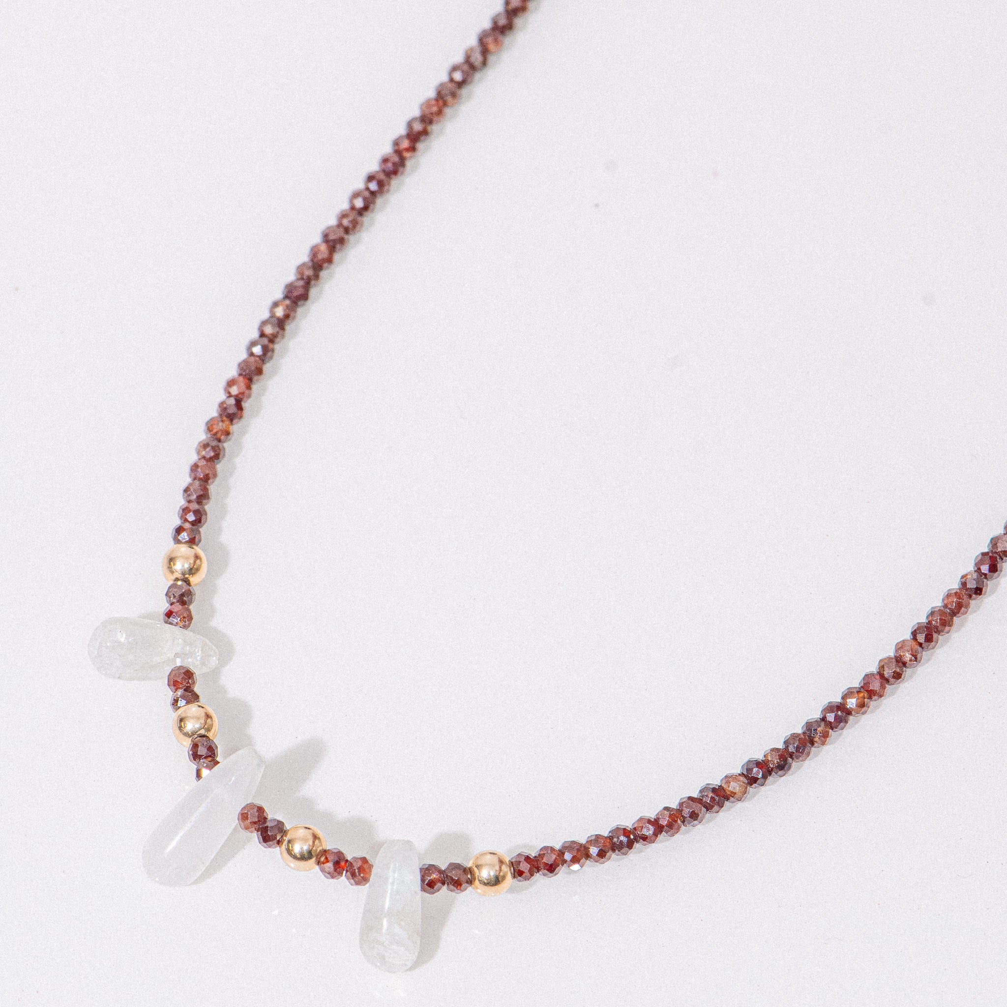 Gold Garnet and Quartz Necklace