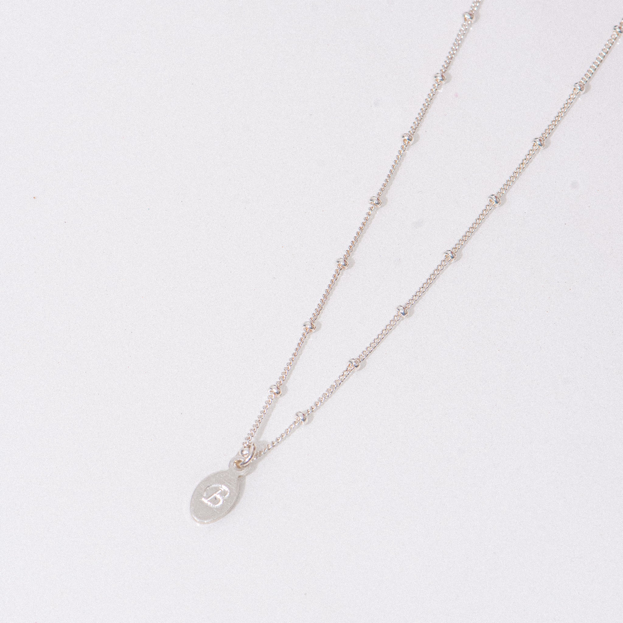 Silver Beaded Engraved 'B' Necklace