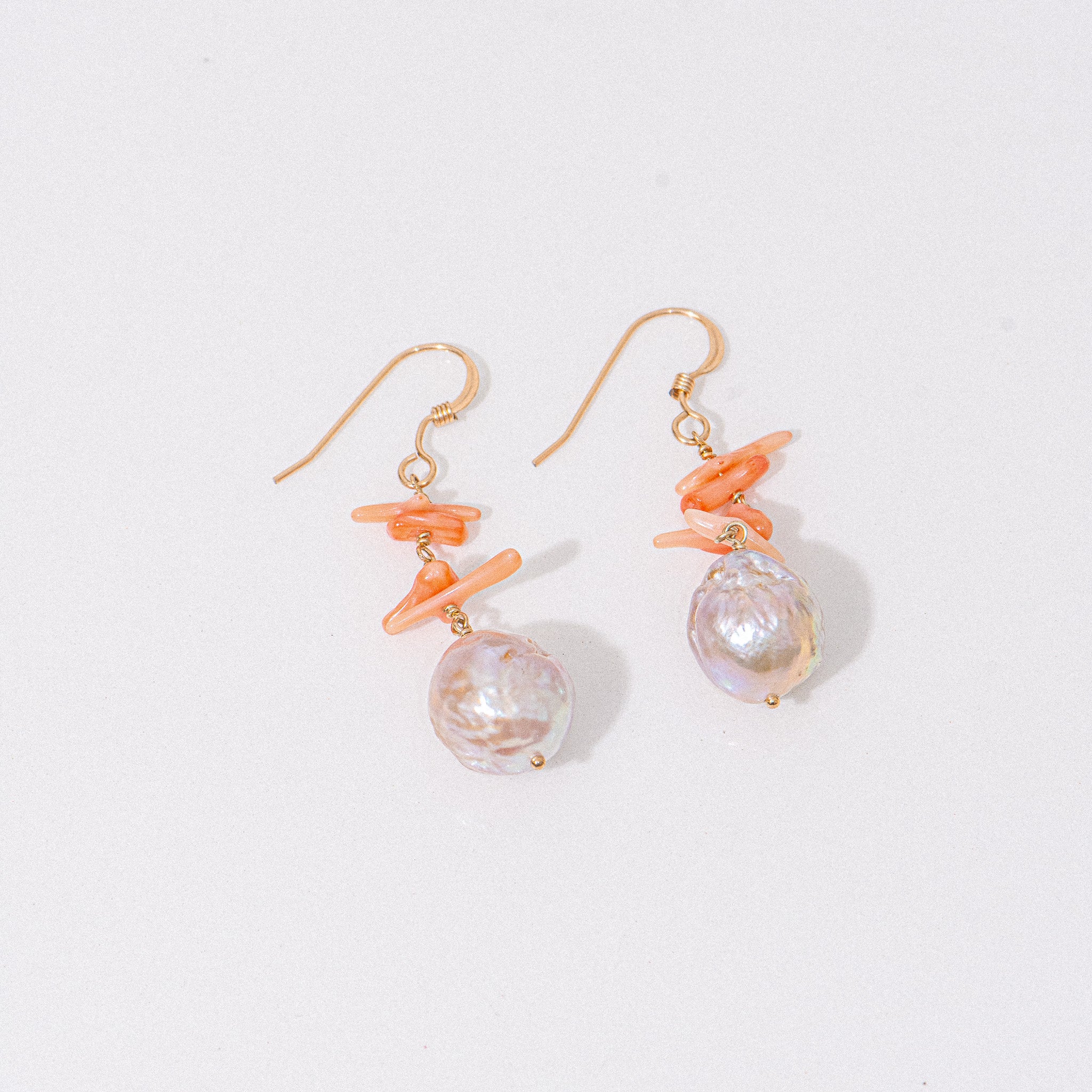 Gold Edison Pearl and Coral Earrings