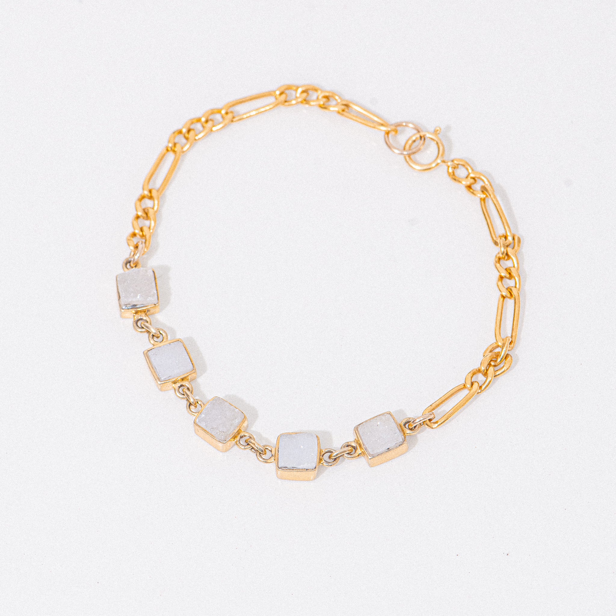 Gold White Druzy Bar Bracelet