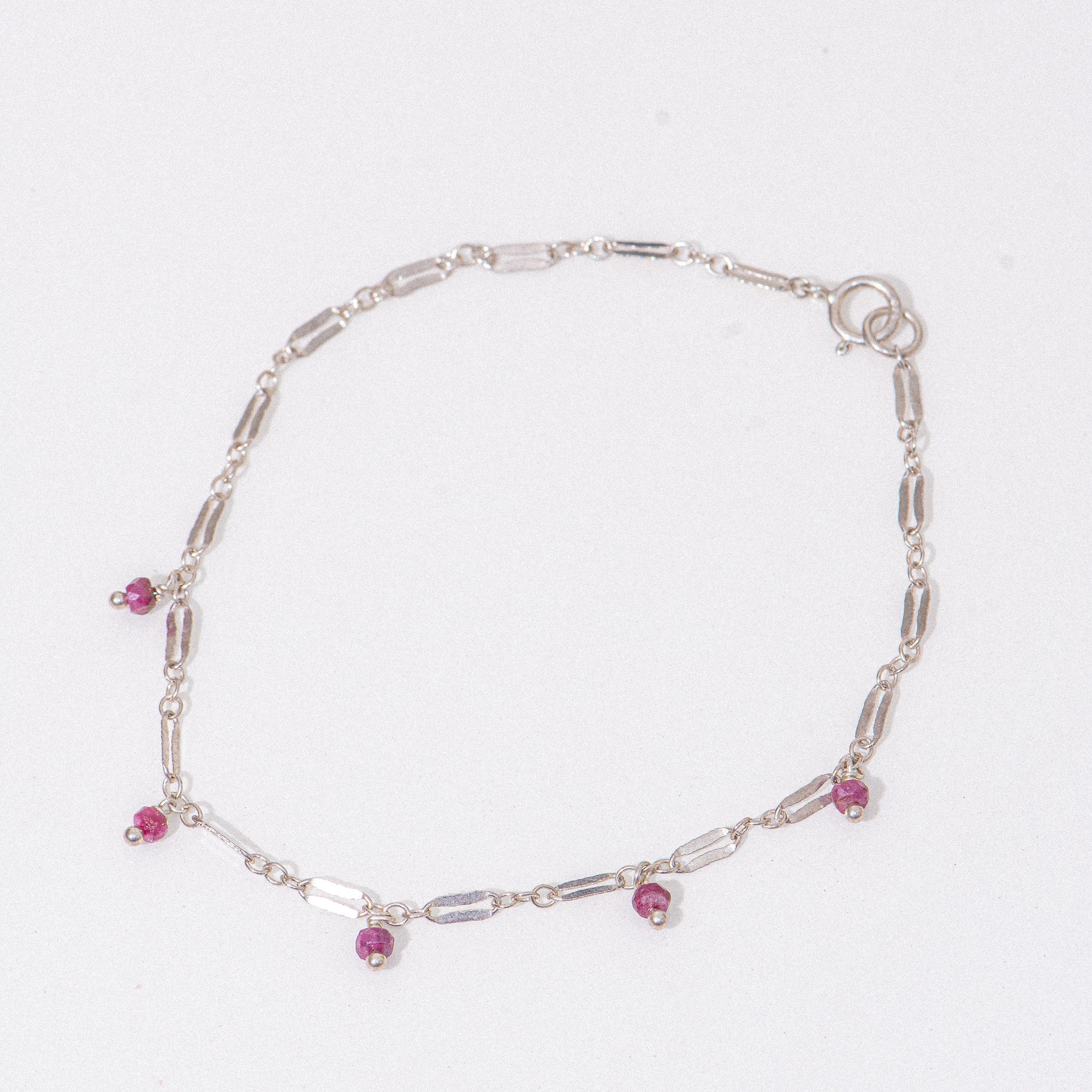 Silver Ruby Droplet Bracelet