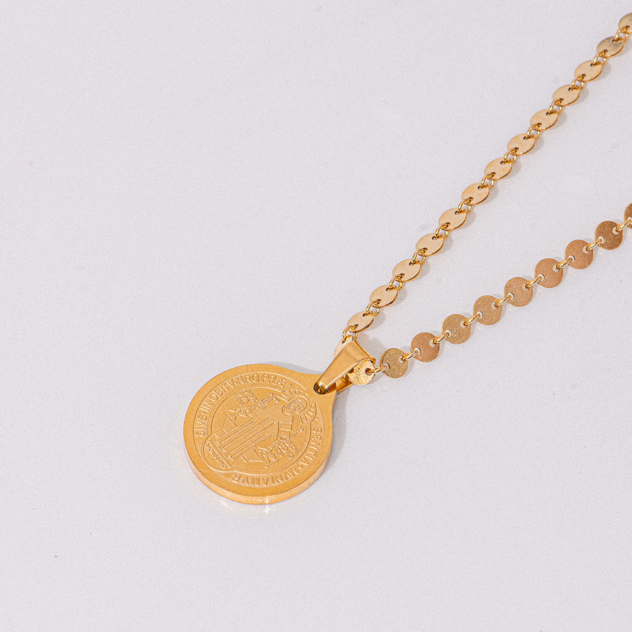Gold Coin Chain St. Benedict Necklace