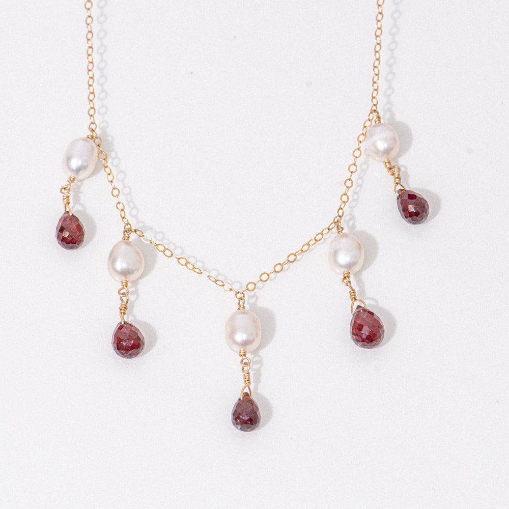 Gold Garnet and Pearl Statement Necklace