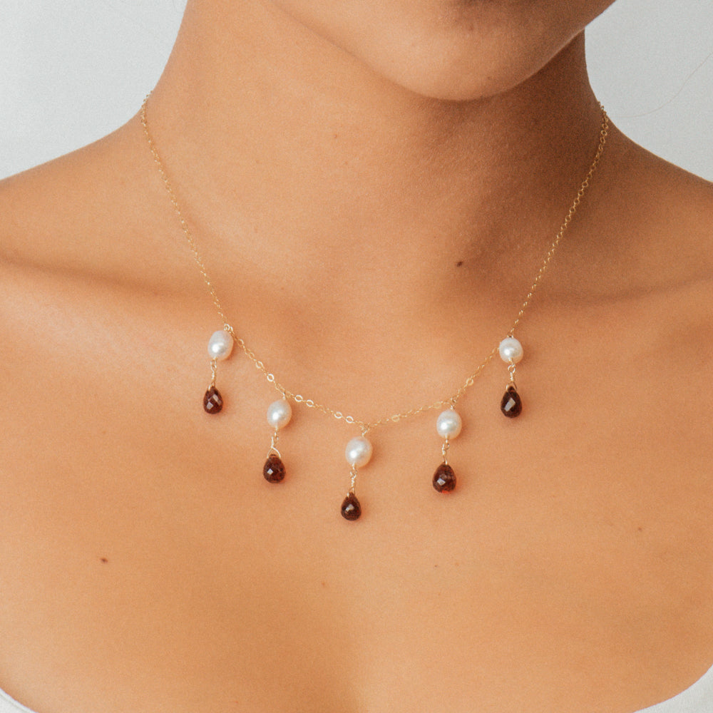 Gold Garnet and Pearl Statement Necklace