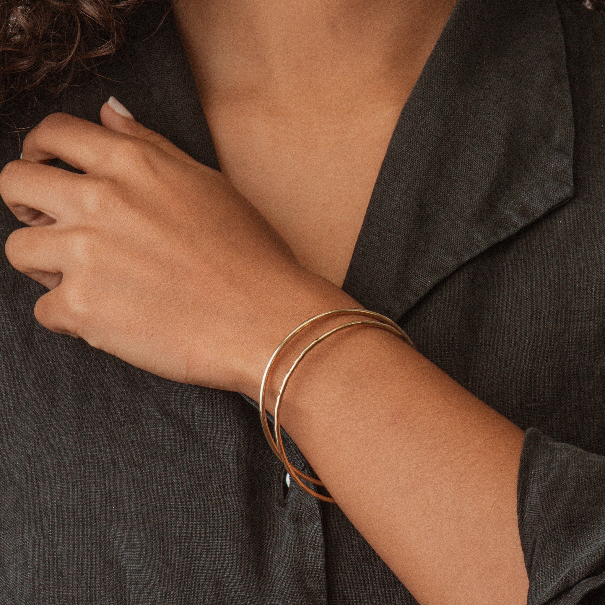Gold Classic and Hammered Bangle Set