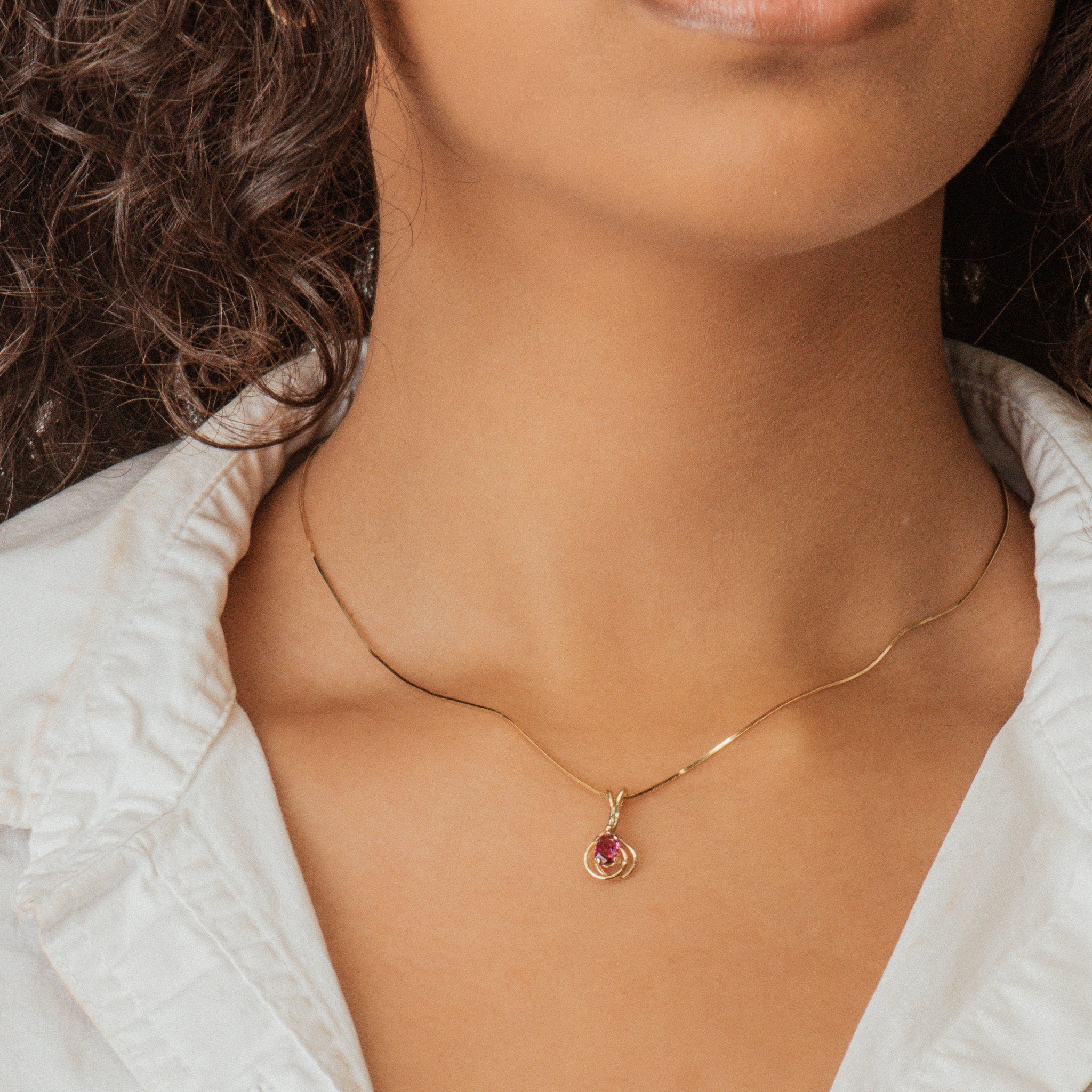 14K Yellow Gold Necklace w/ Oval Ruby Pendant