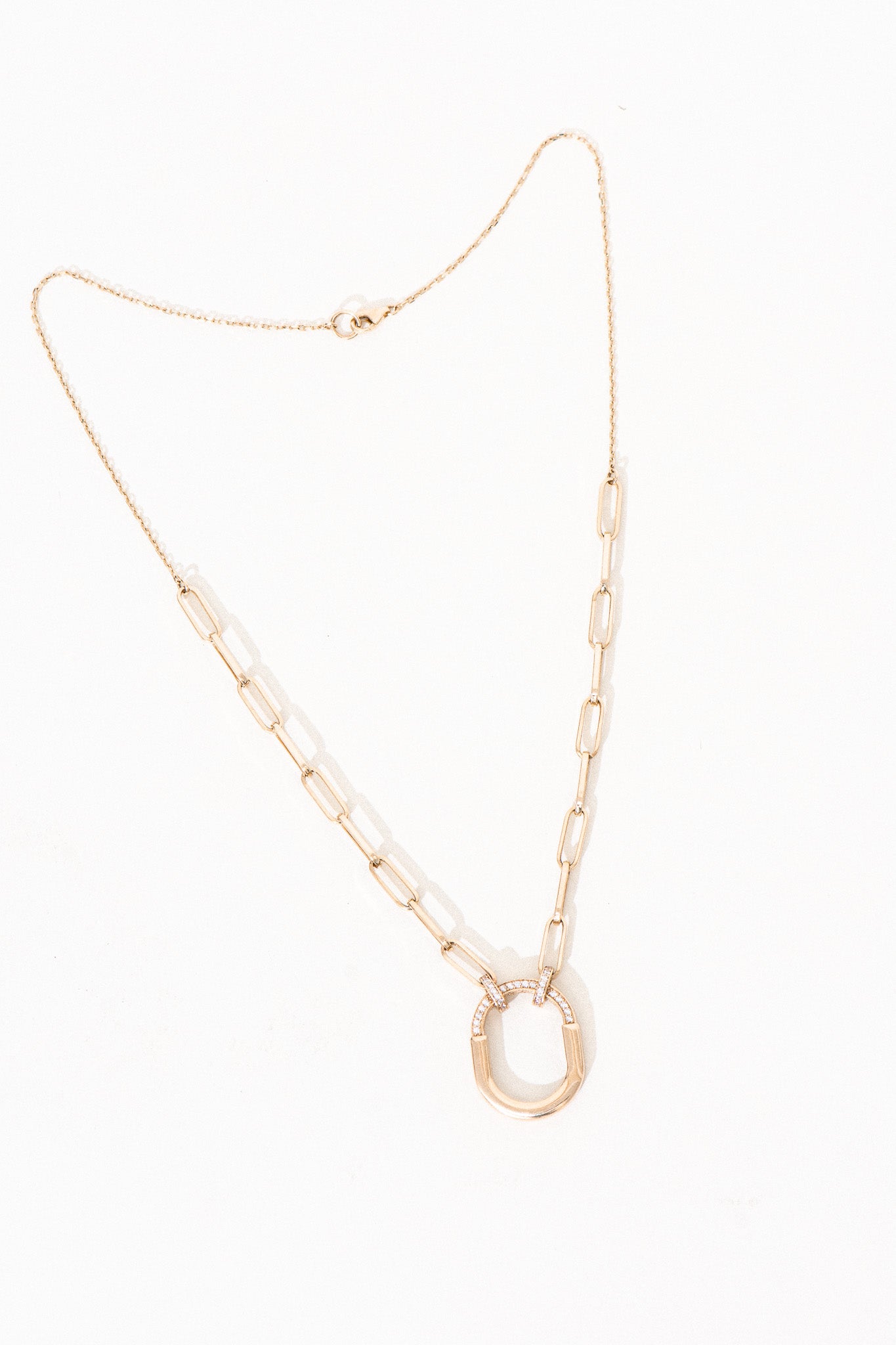 14K Yellow Gold Clip Chain Necklace with CZ Diamond Link Detail