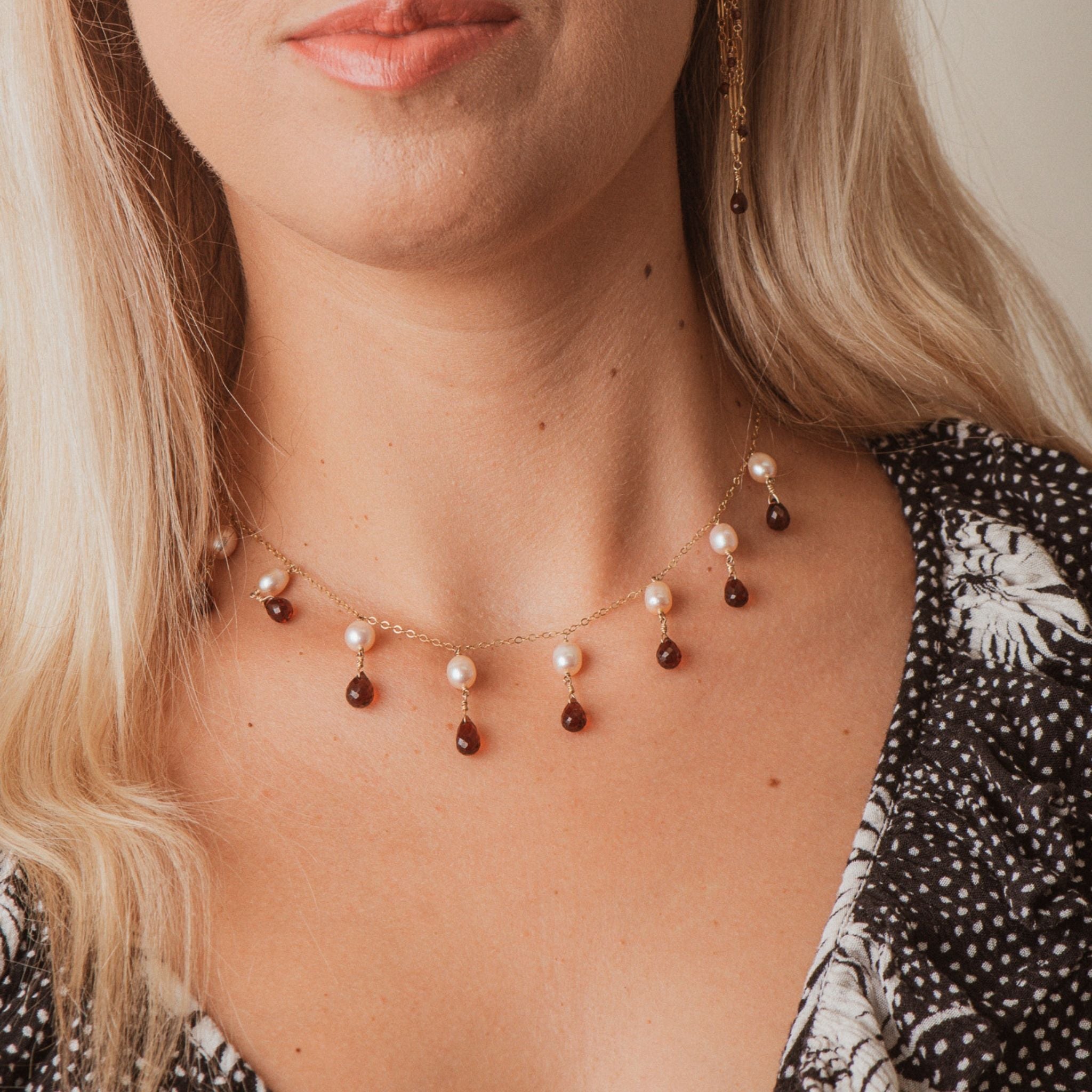 Garnet & Pink Pearl Necklace
