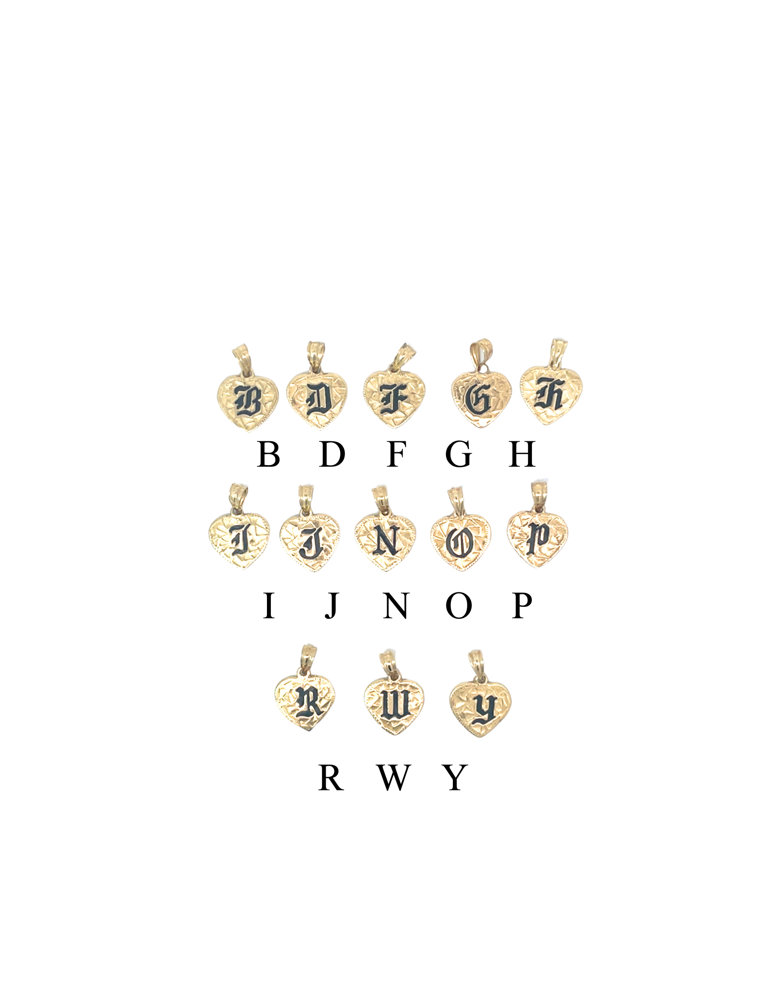 14K Yellow Gold Heart Black Enamel Initial Pendant
