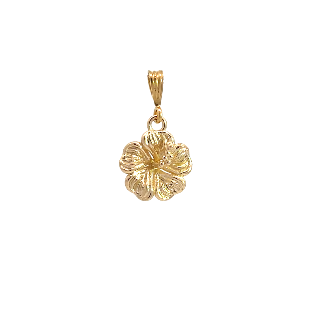 14K Solid Gold Hibiscus Pendant