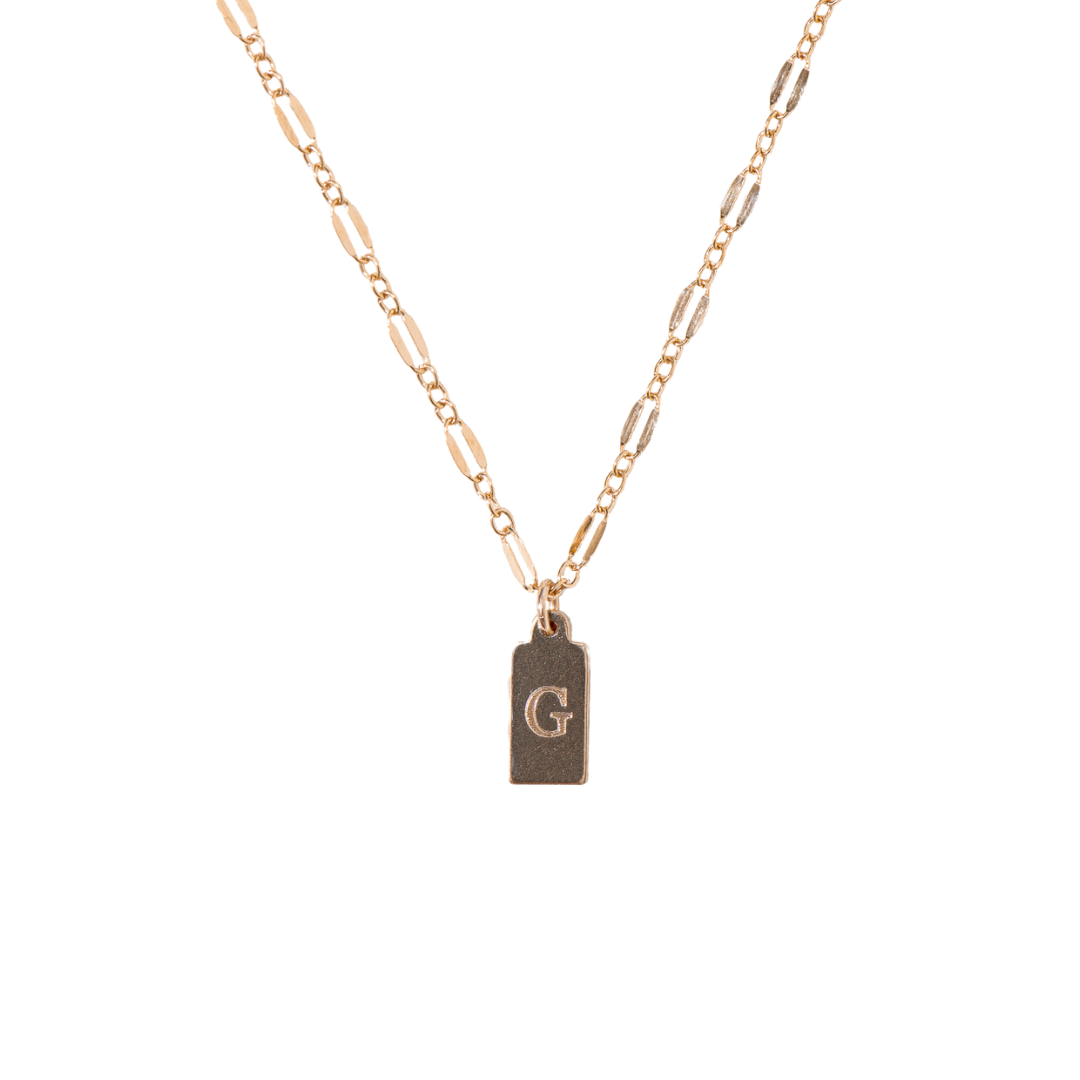 14K Gold Fill Tag Necklace Engraving Flat Chain