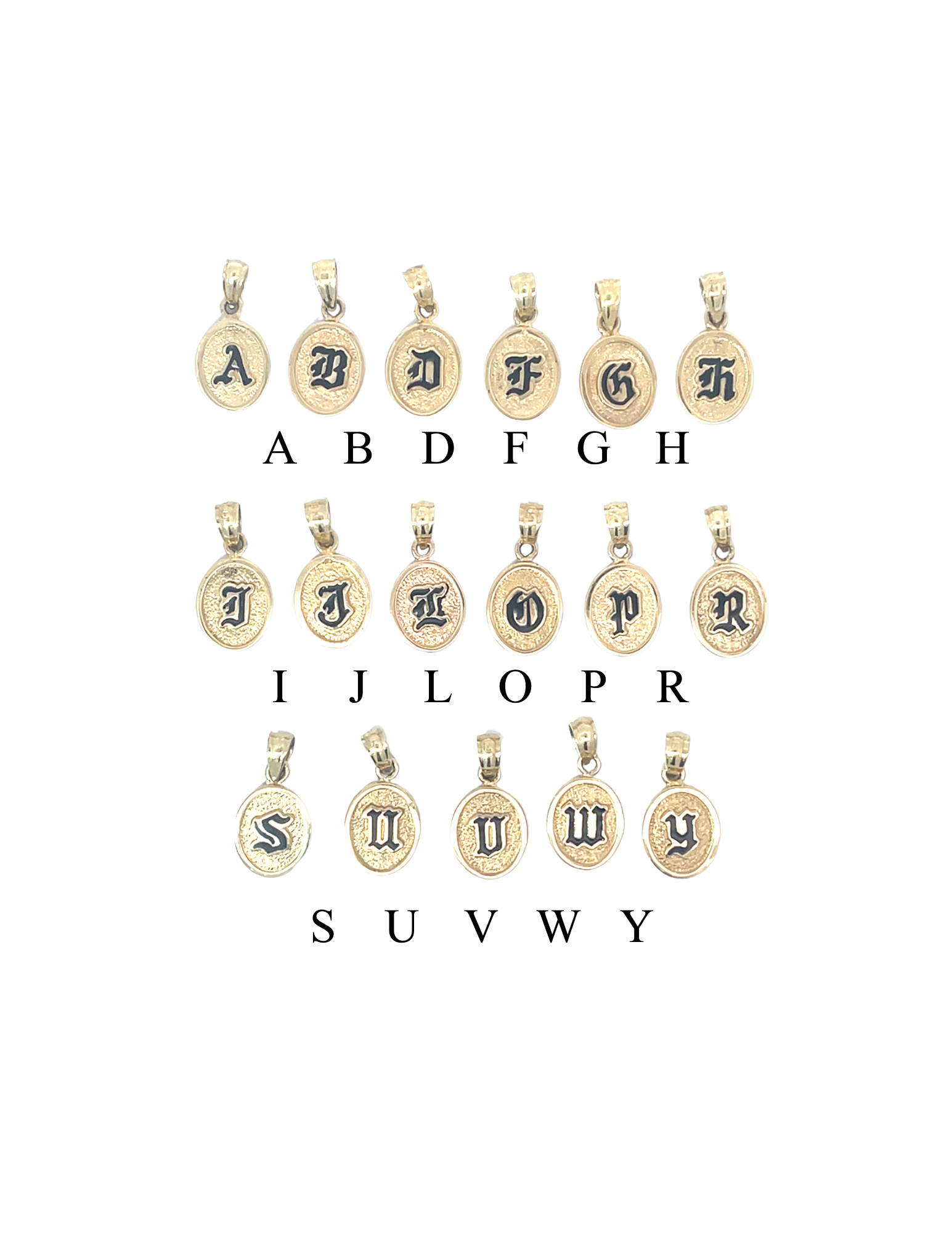 14K Yellow Gold Oval Black Enamel Initial Pendant