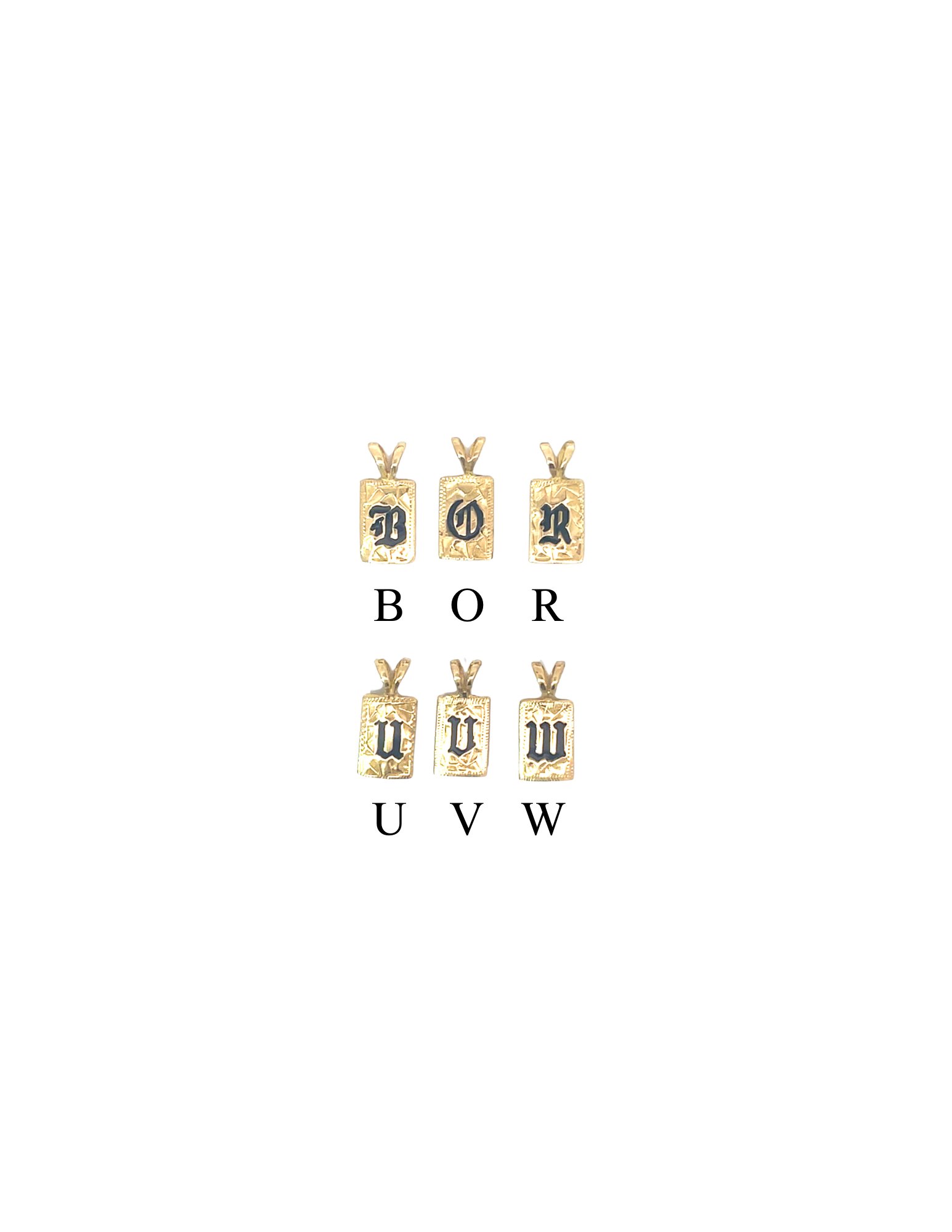 14K Yellow Gold Rectangle Black Enamel Initial Pendant