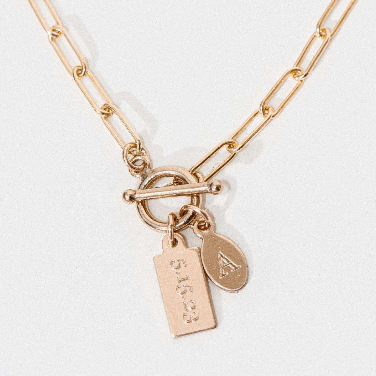 Initial & Date Engraving Toggle Clasp Necklace