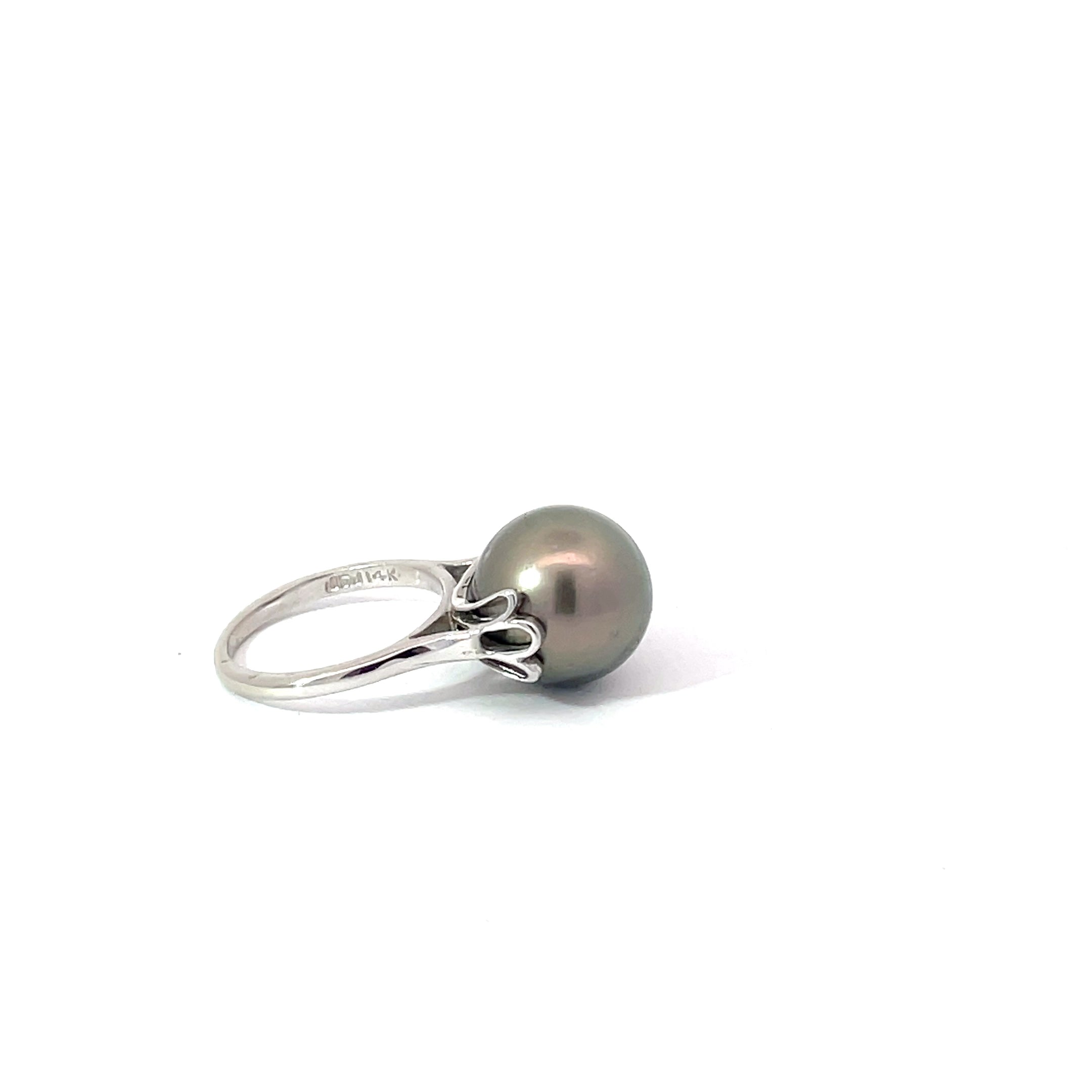 14K White Gold Pistachio Tahitian Pearl Solitaire Ring