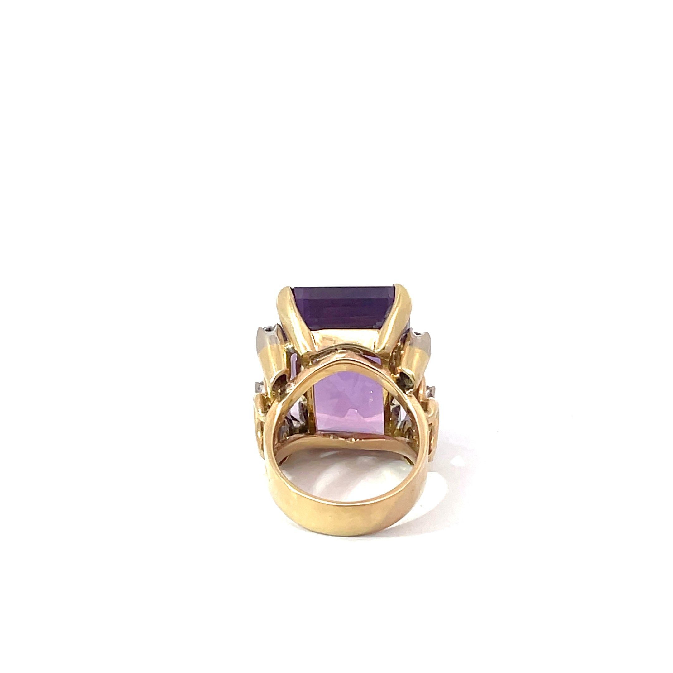 14K Yellow Gold 32ct Amethyst Diamond Ring