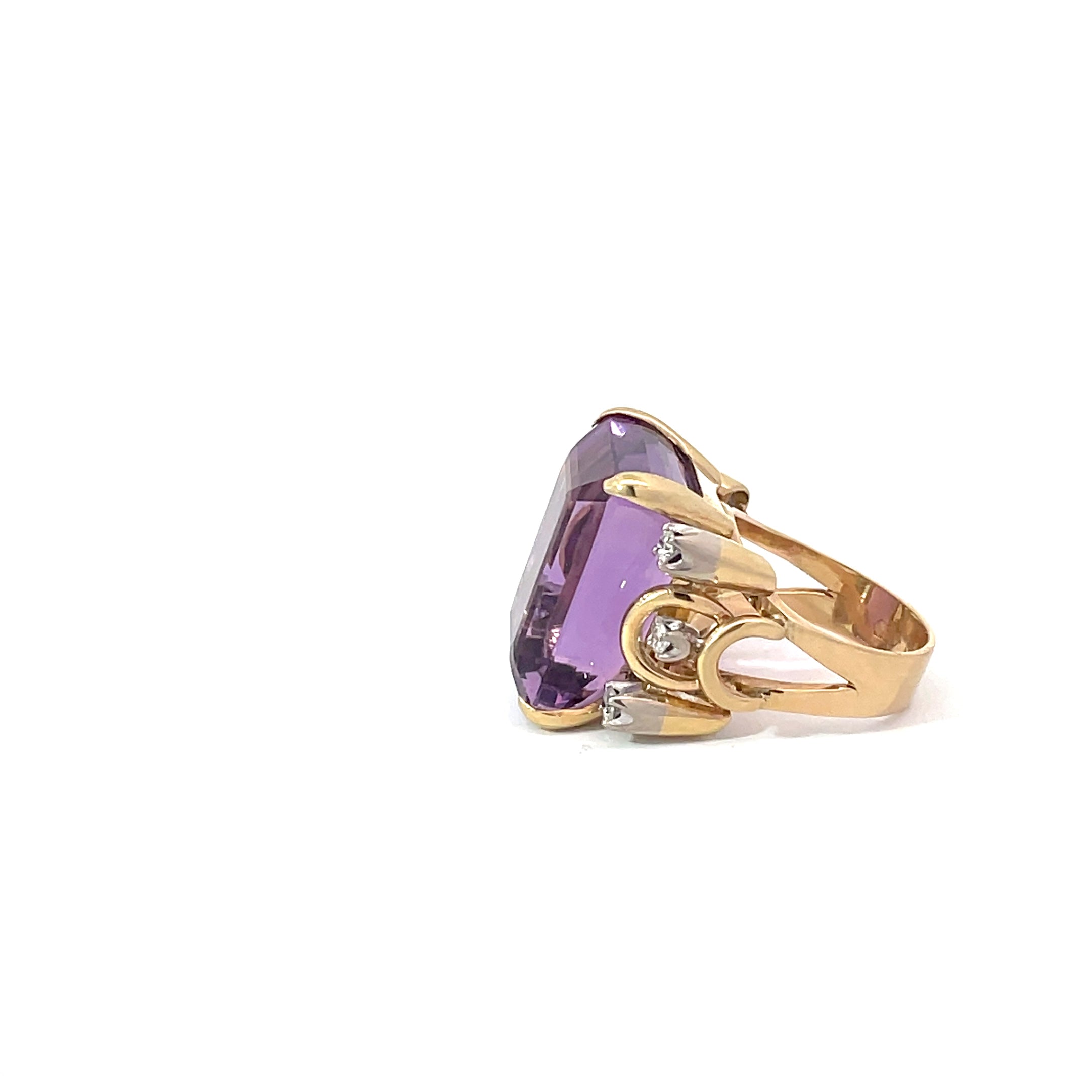 14K Yellow Gold 32ct Amethyst Diamond Ring